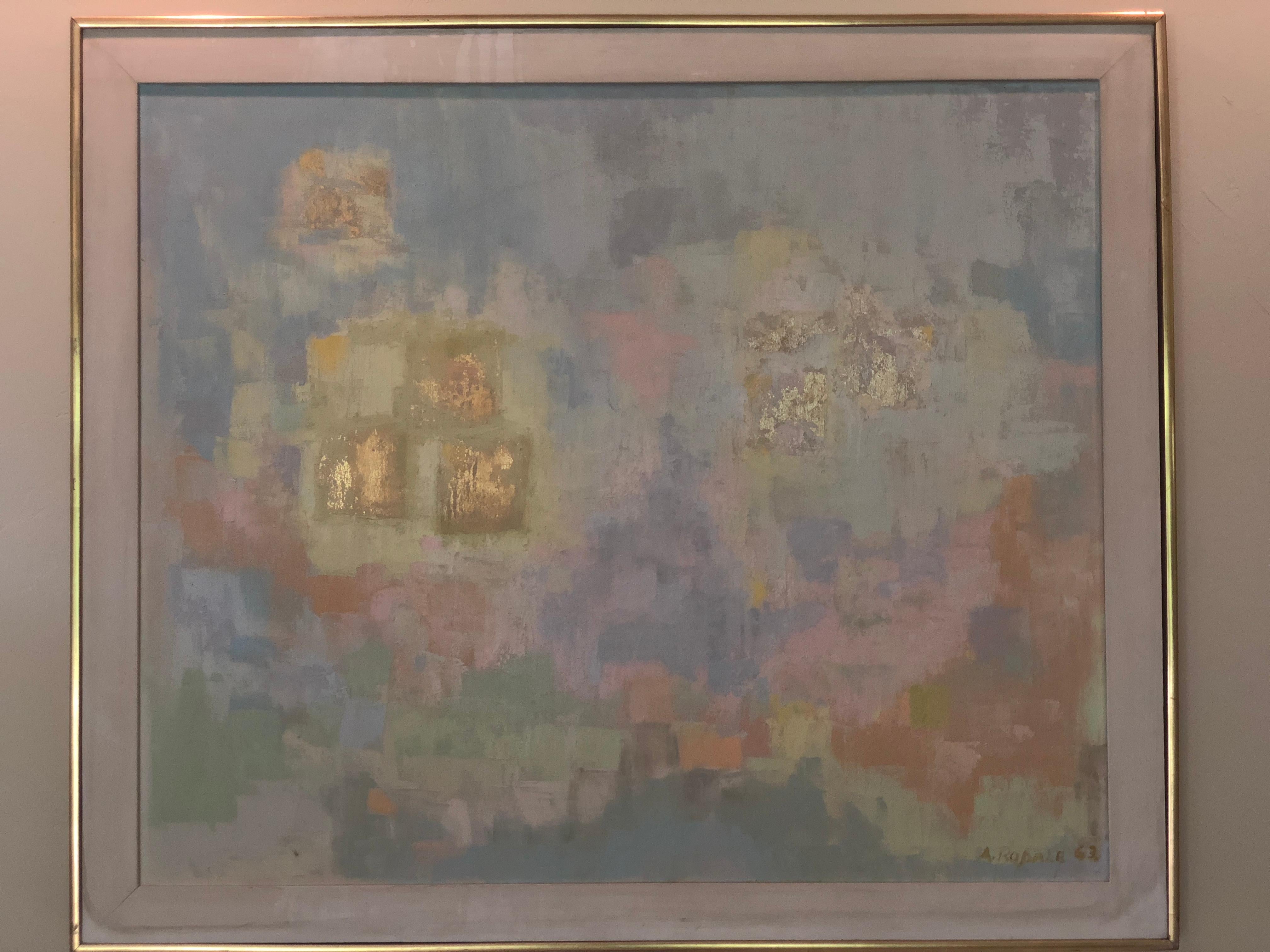 Painted Abstract Oil on Canvas Painting by Anna Rodale 1963 For Sale