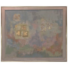 Vintage Abstract Oil on Canvas Painting by Anna Rodale 1963