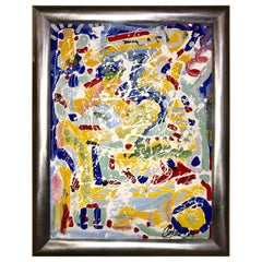 Pintura abstracta al óleo sobre lienzo de Colow B. Fechado en 1984