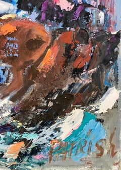 Abstract Oil on Canvas Painting Horse Racing, Signed