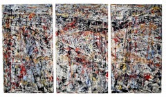 Abstract Oil on Canvas Triptych Titled Seen and Unseen by Aaron Finkbiner