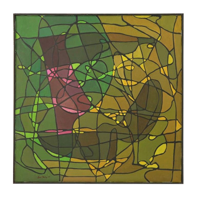 Pintura abstracta al óleo sobre lienzo de la célebre artista de Vermont Lois Foley '1981