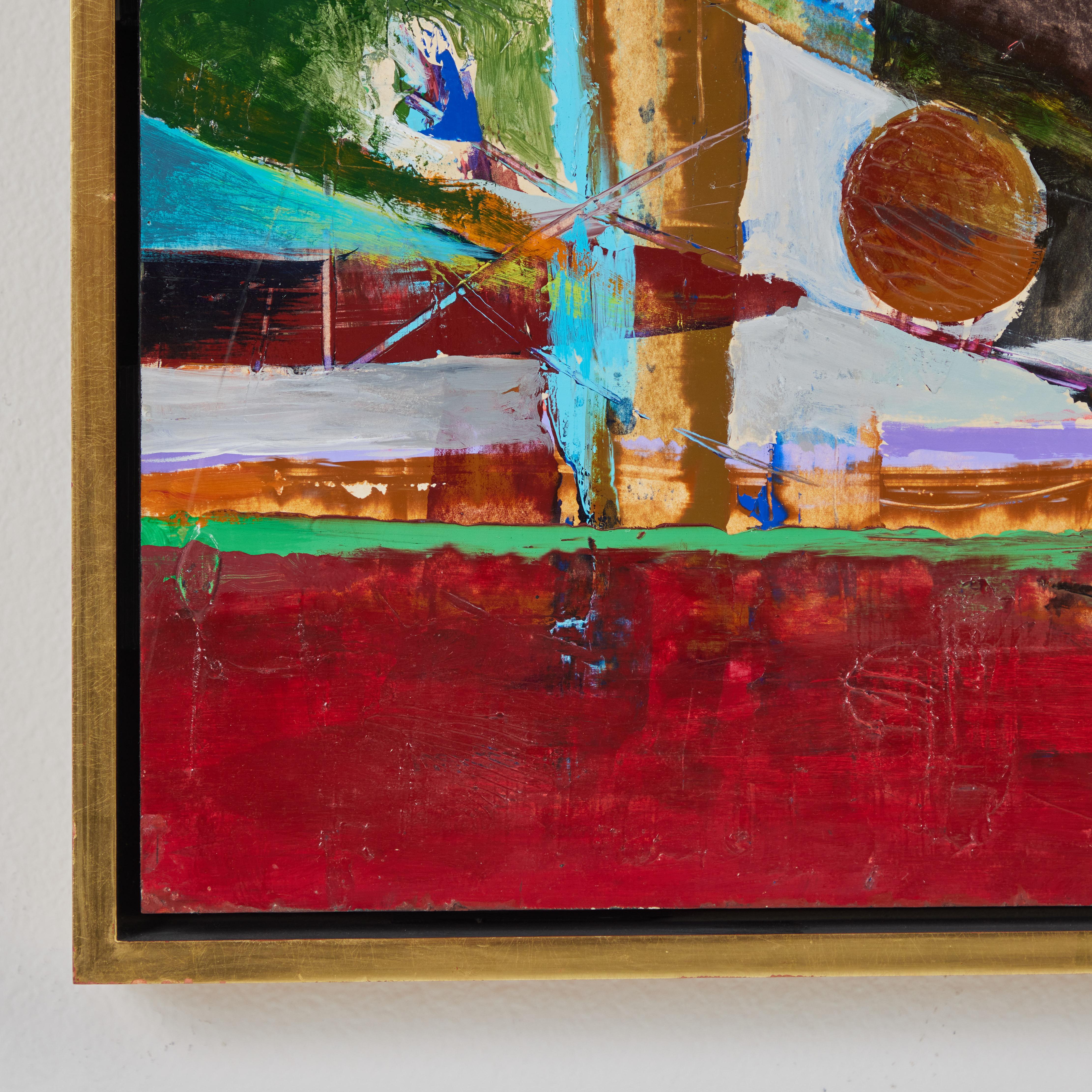 Américain Peinture abstraite à l'huile sur panneau, John Sacarro (1913-1981) en vente