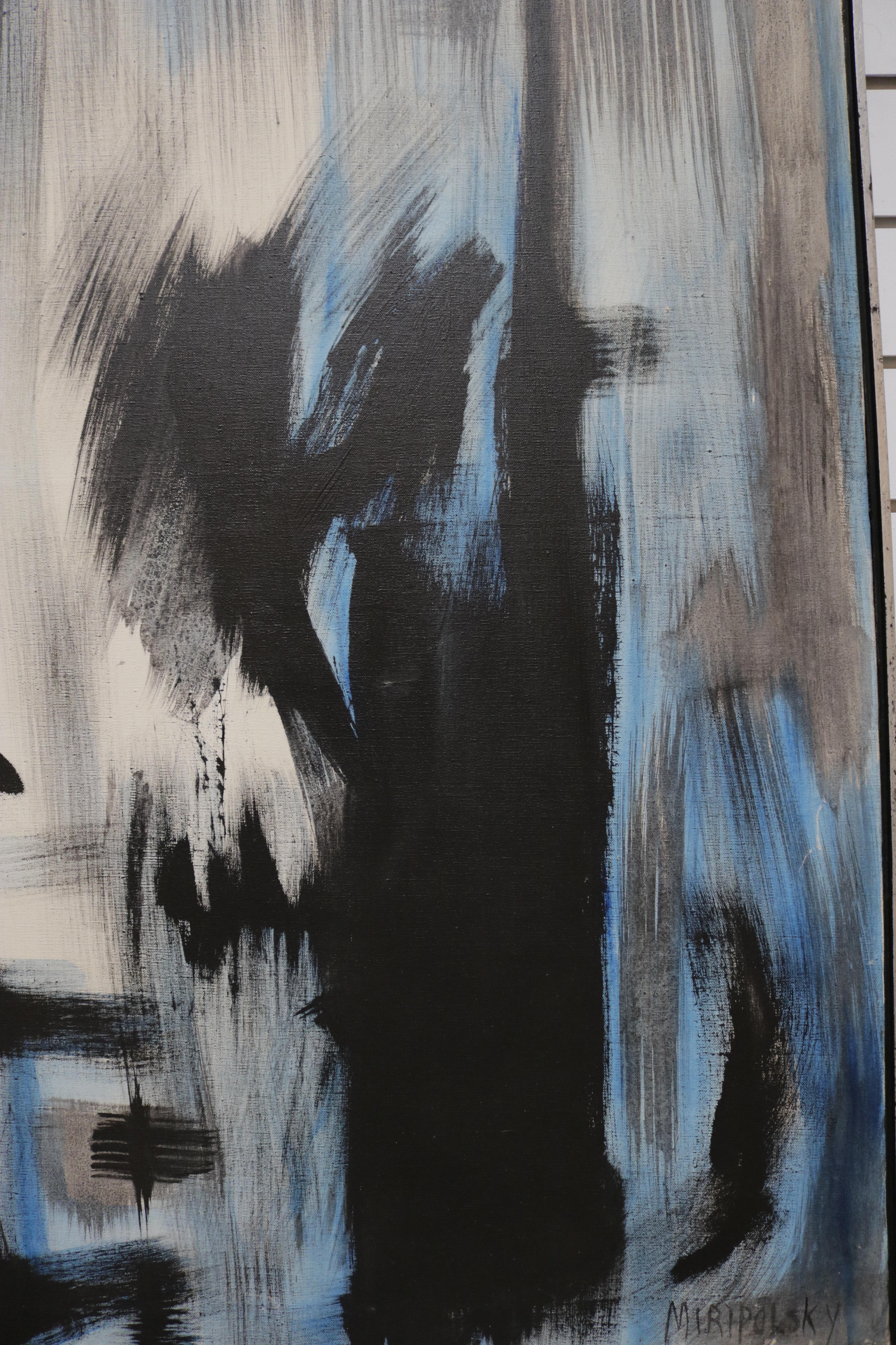 Pittura ad olio astratta di Bert Miripolsky Blu scuro e profondo In condizioni buone in vendita a Pasadena, CA