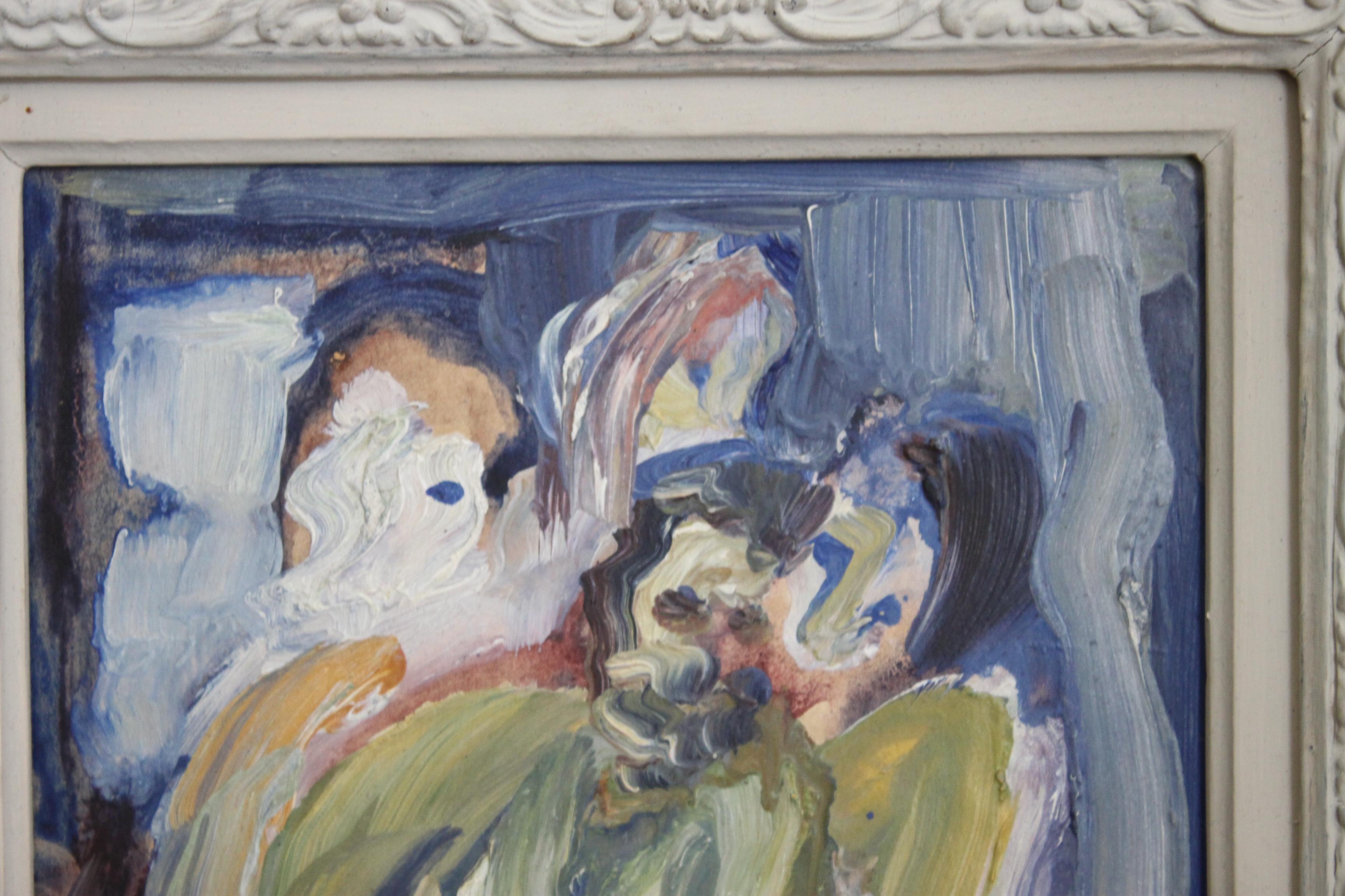 Abstract oil painting by Diamantino Riera (1912-1961).
Framed in a wood frame.

 