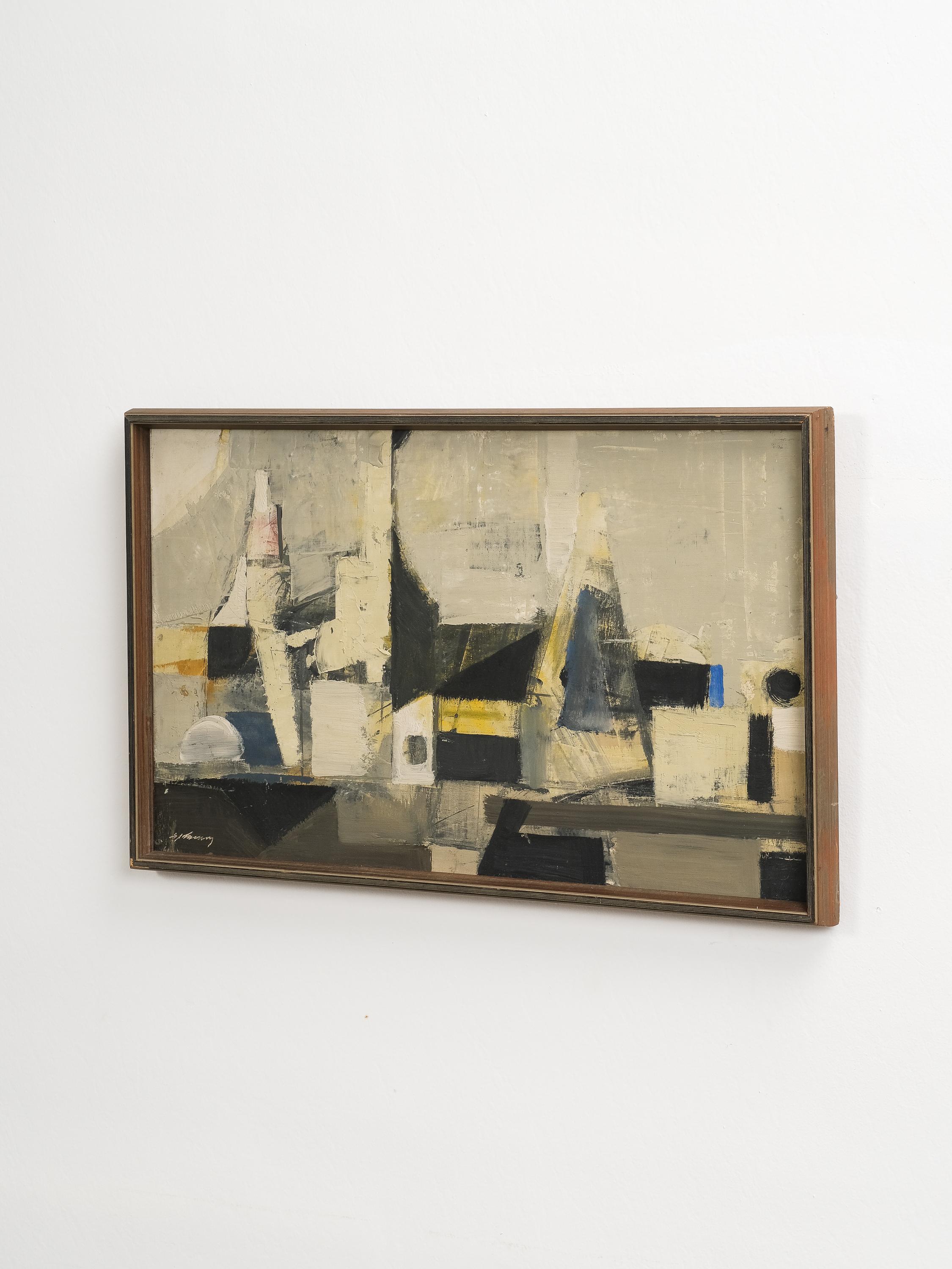 Beautiful oil on board by sought after Swedish abstract artist Gunnar Johnsson (1917-2007). Signed. 