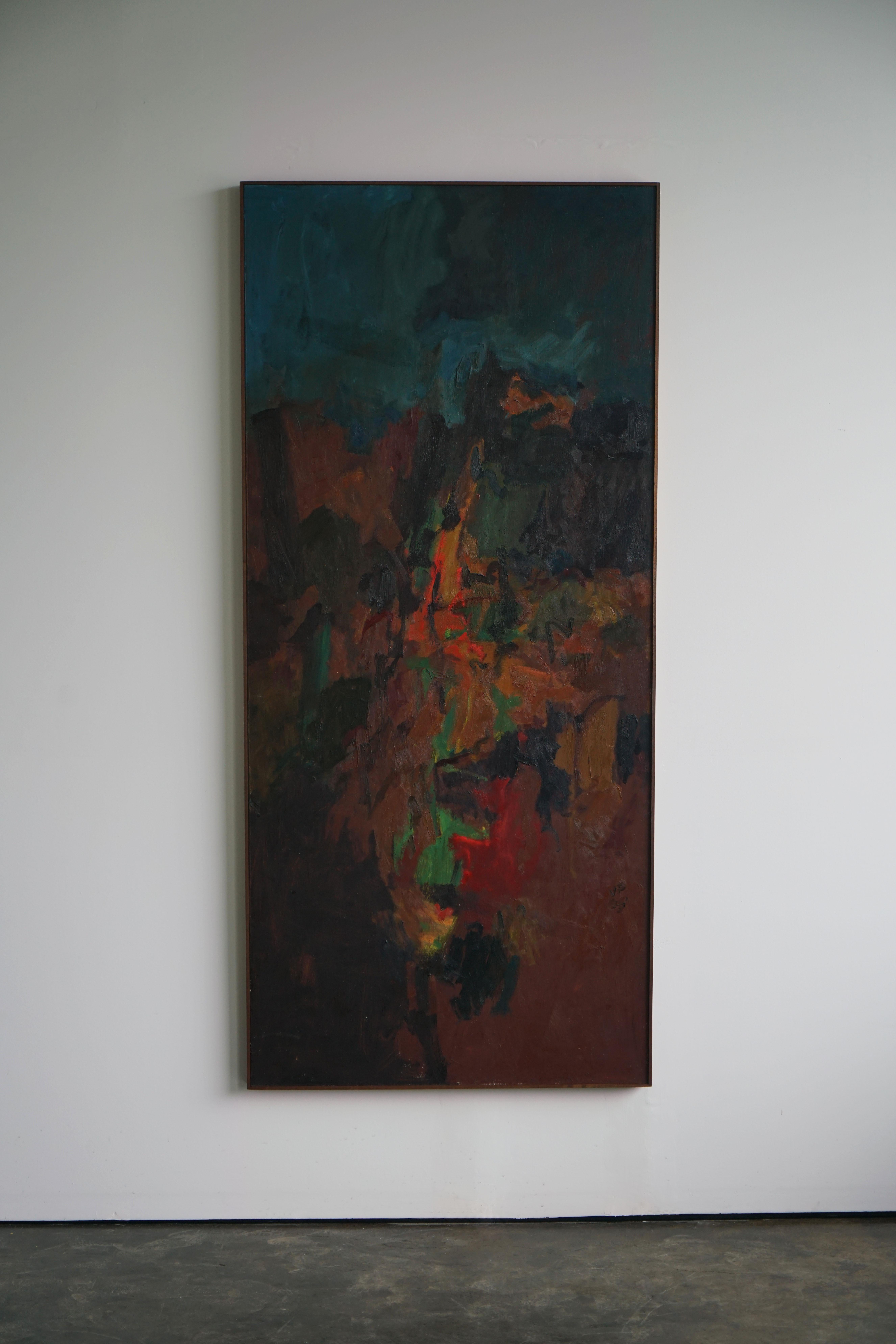 Abstract painting by Jerry Pinsler, 1965

(American, 1928-1996)

Oil on a found door. New walnut frame. Signed and dated.

Absolutely stunning in real life.

80” x 36”.

New walnut hardwood frame that is the same size as Artist's original