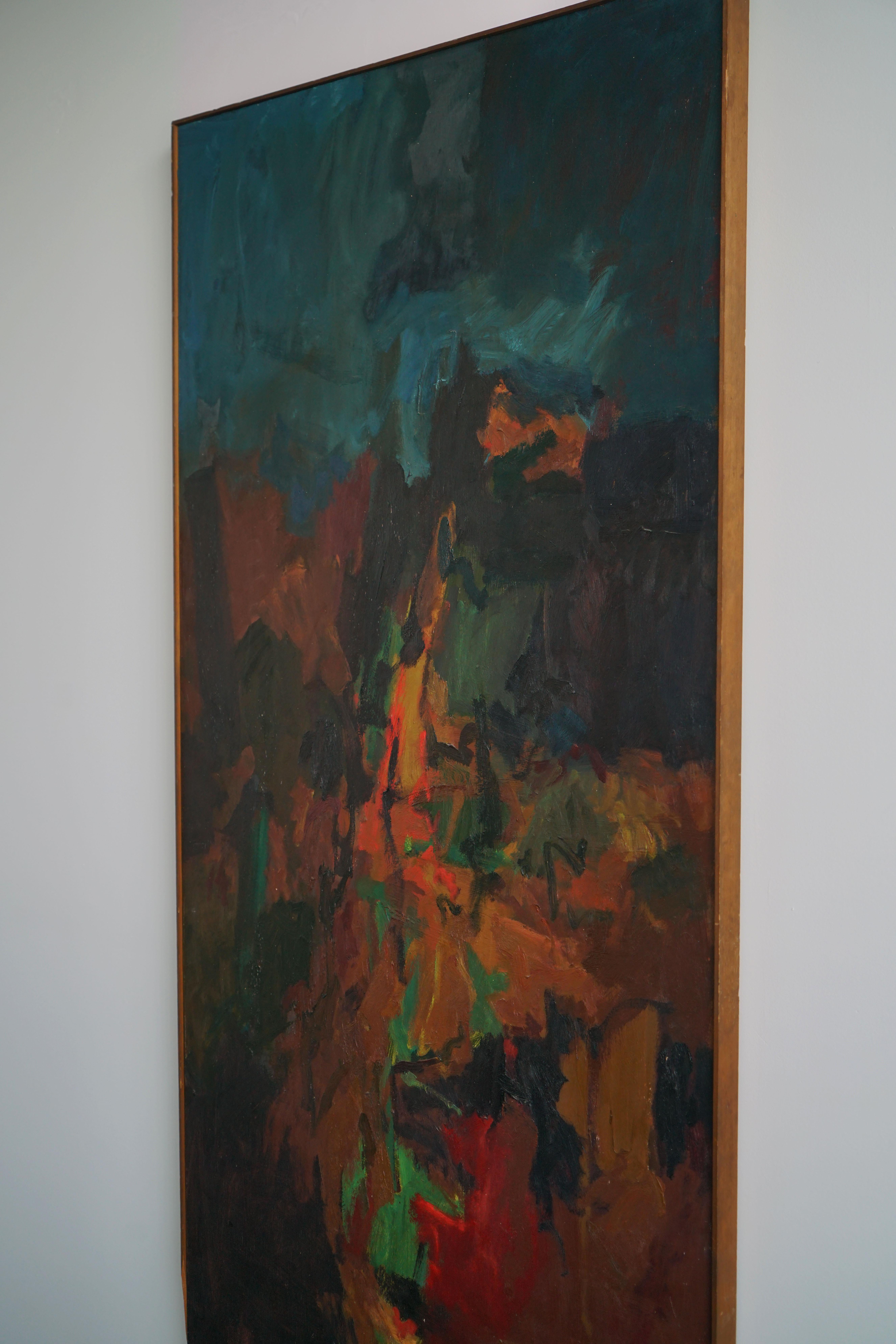North American Large Abstract Oil Painting by Jerry Pinsler, 1965 on found door with walnut  For Sale