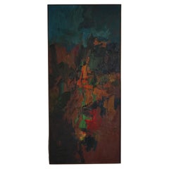 Grande peinture à l'huile abstraite de Jerry Pinsler, 1965 sur porte trouvée en noyer