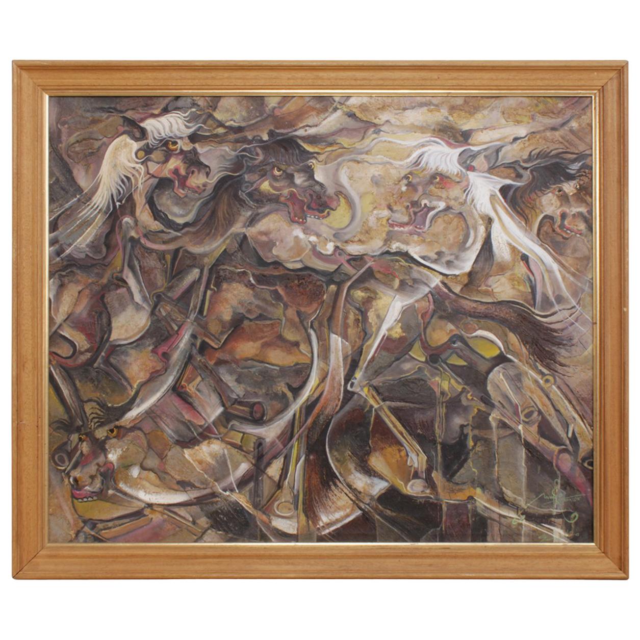 Abstract Oil Painting of Horses, circa 1994 For Sale