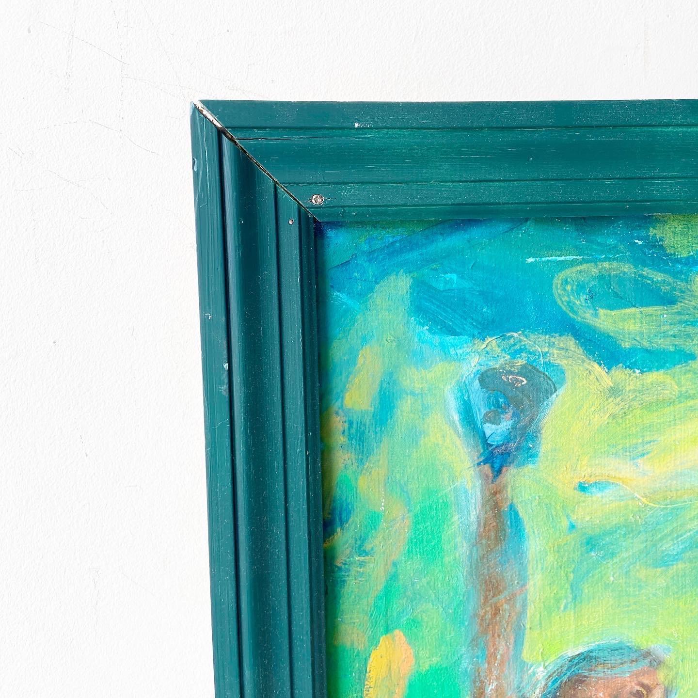 American Abstract Oil Painting of Nude Swimmers and Bathers in Green Frame For Sale