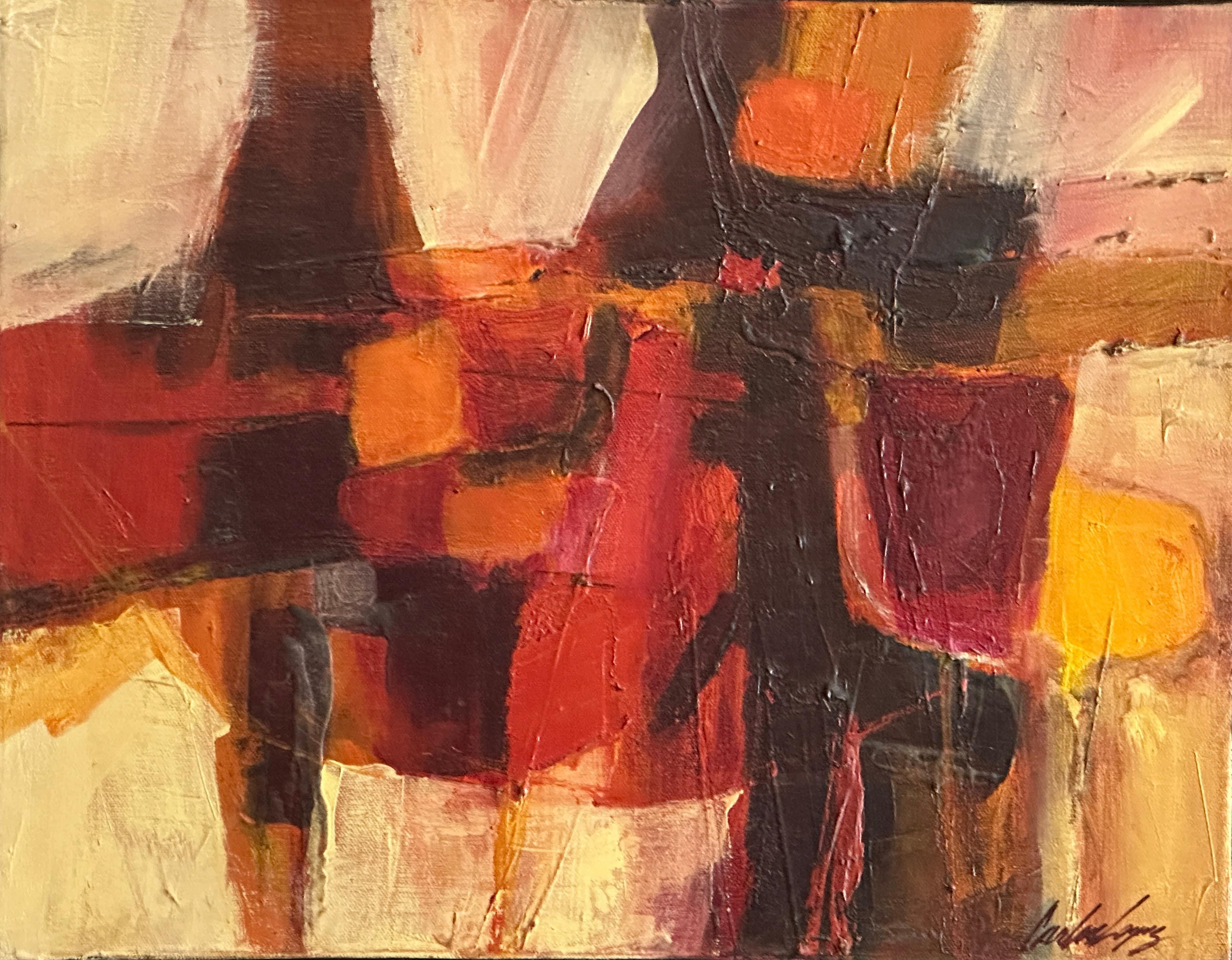 Abstraktes Ölgemälde auf Leinwand von Carlos A. Lopez (Moderne der Mitte des Jahrhunderts) im Angebot