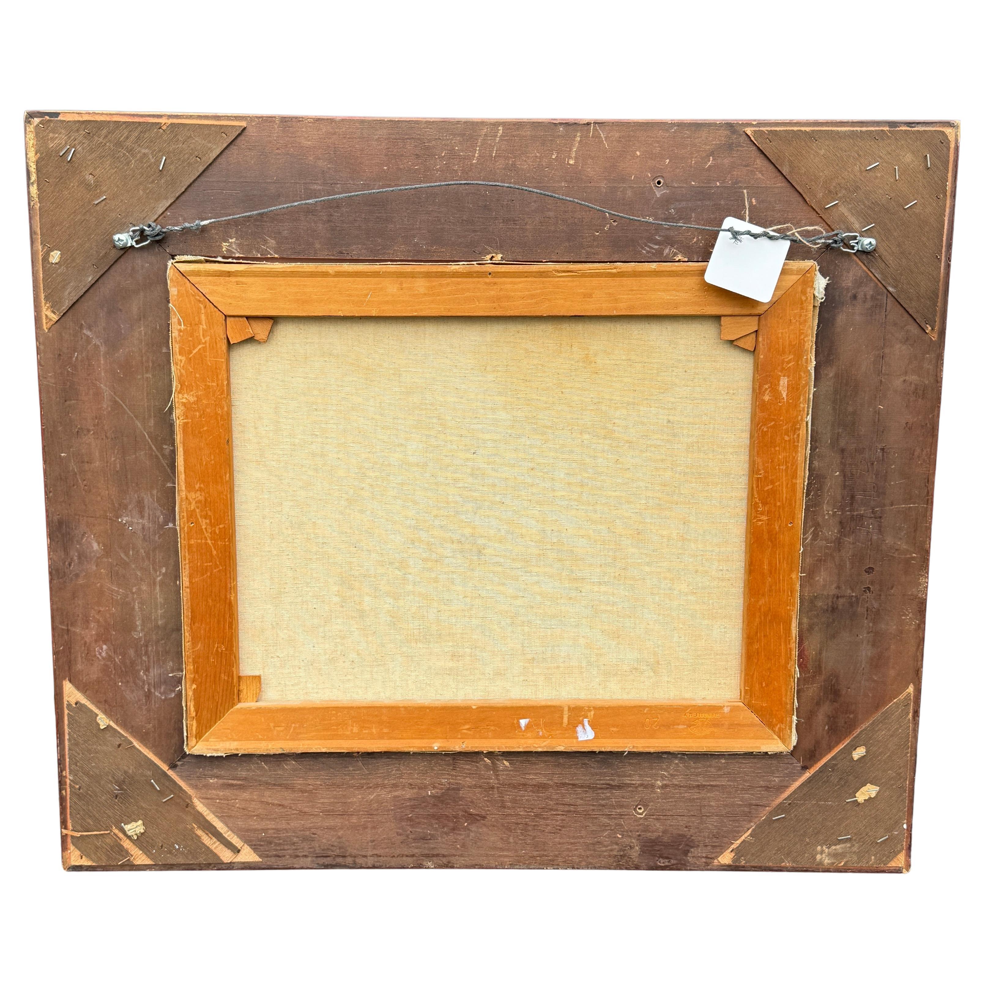Fait main Peinture à l'huile abstraite sur toile, cadre doré, milieu du 20e siècle en vente