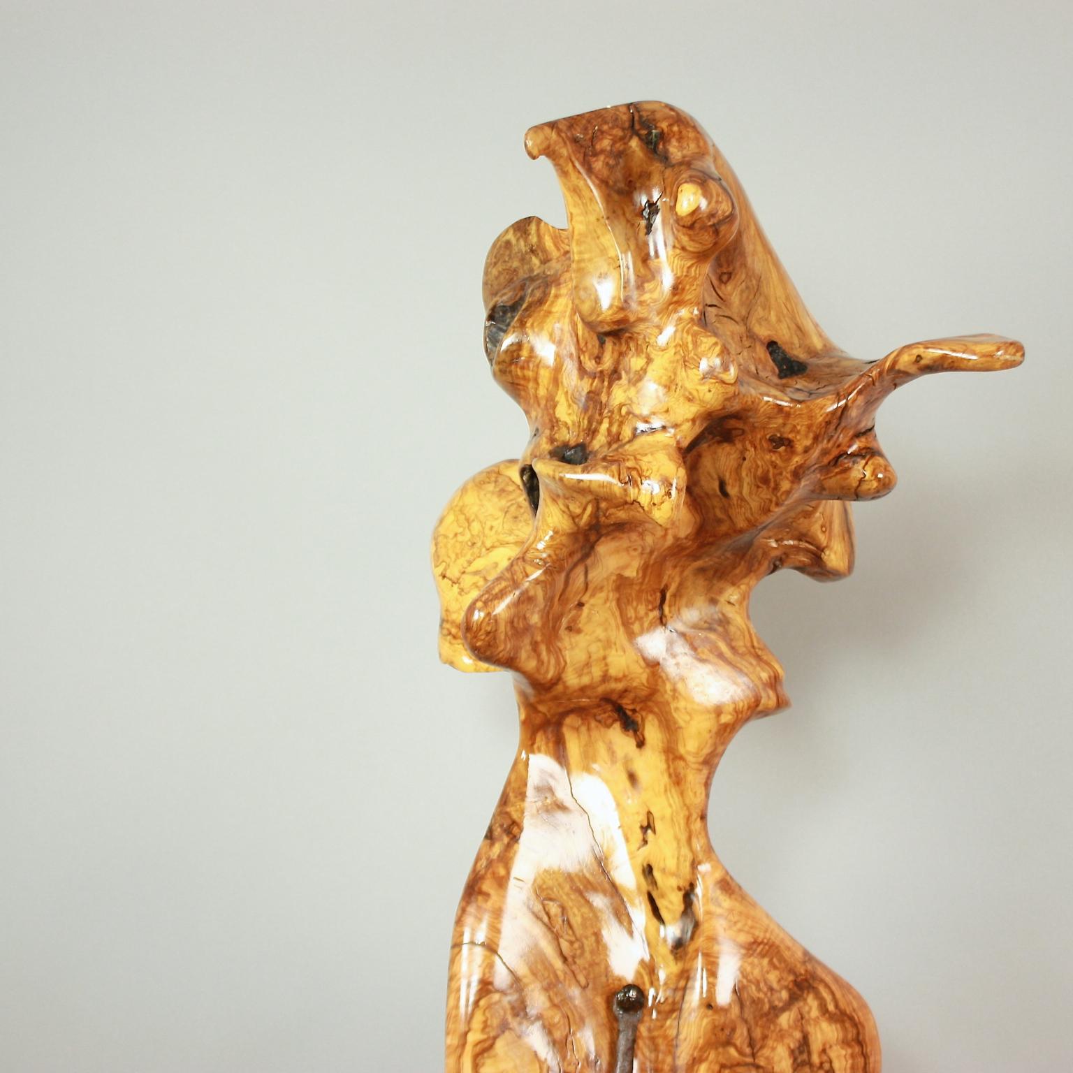 Sculpté à la main Sculpture organique abstraite en bois d'olivier en vente