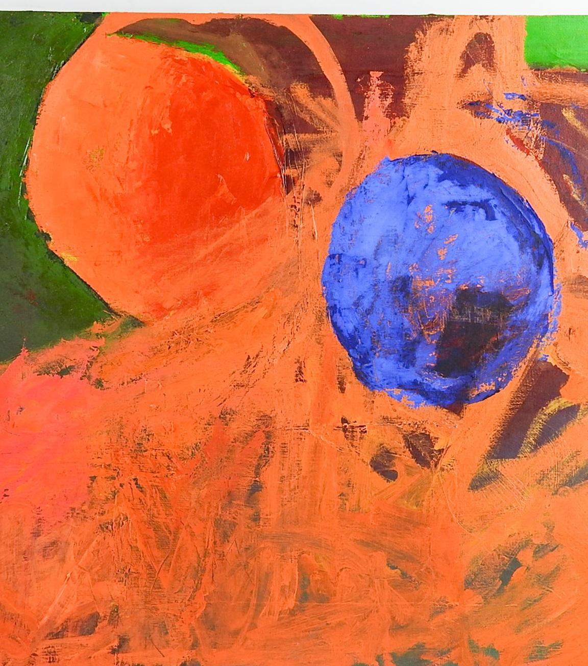 Inconnu Peinture abstraite des sphères orange-bleu de Bruce Clements en vente