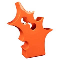 Abstract Orange Ceramic Sculptural Vase, Postmodern Space Age, Italy, 1980