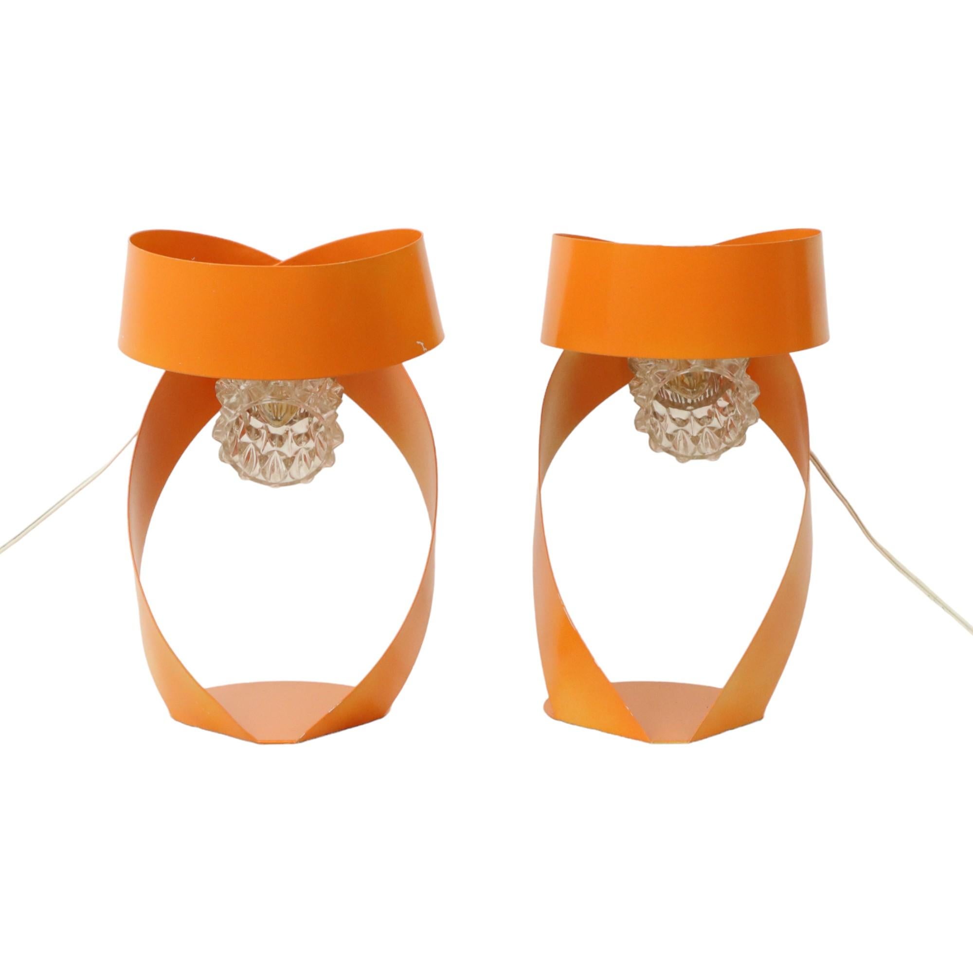 French Abstract Orange Table Lamps Set of 2 Shaped Metal Sixties For Sale