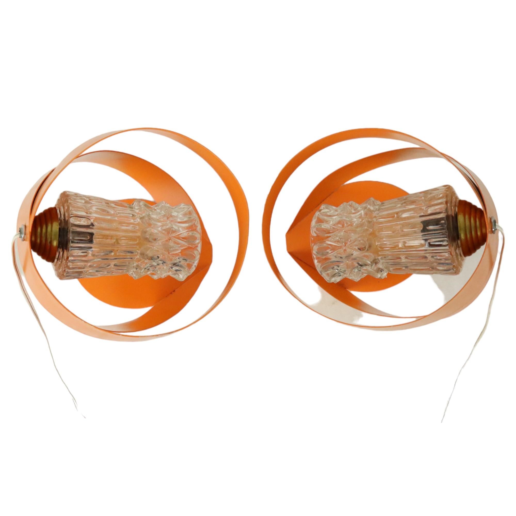 20th Century Abstract Orange Table Lamps Set of 2 Shaped Metal Sixties For Sale