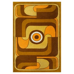 Tapis abstrait en laine orange, jaune et Brown, 1970