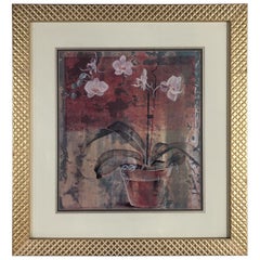 Abstract Orchid in Vase Still-life Giclée Print in Gold Frame