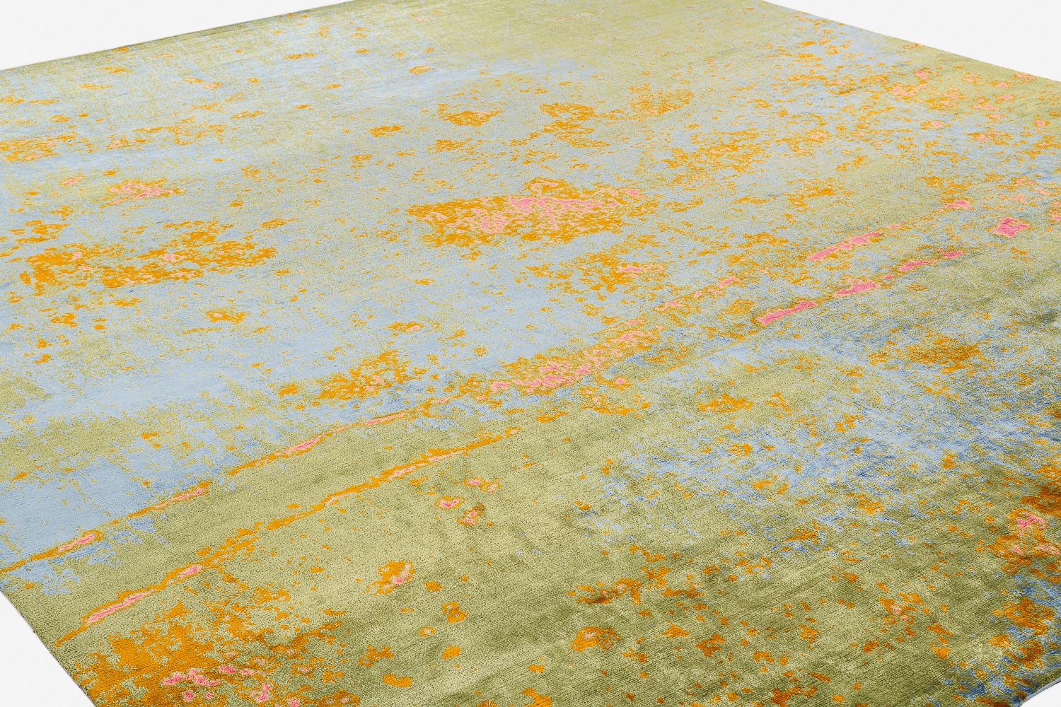 Nepalese Abstract Organic Contemporary Silk and Wool Area Rug Suzu Fin by Joseph Carini For Sale