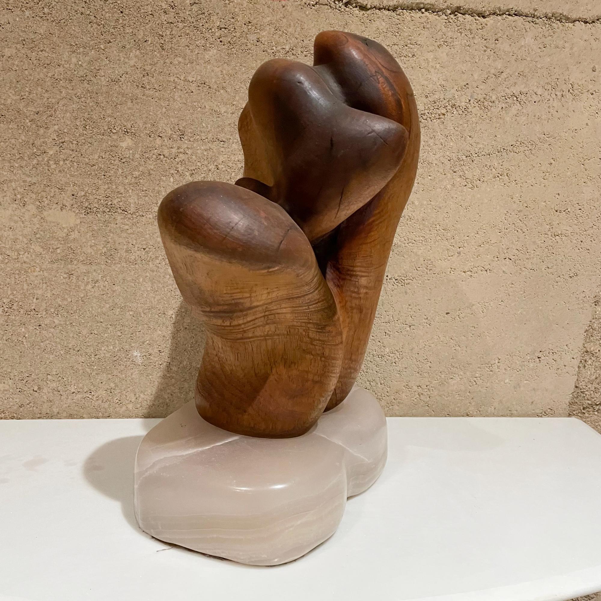 Mid-Century Modern Abstract Organic Form Exquisite Wood Grain Sculpture on Translucent Stone Base For Sale