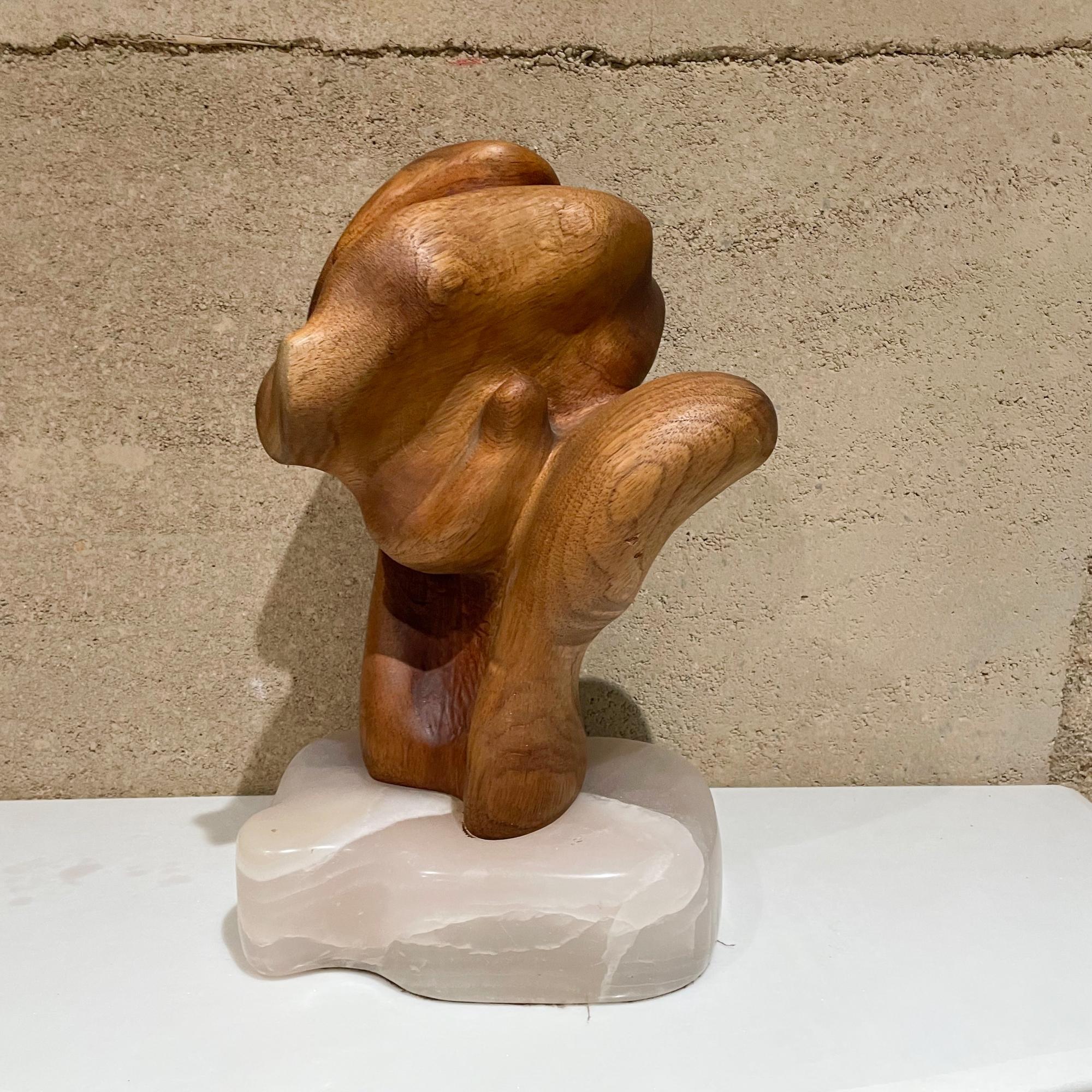 Mid-20th Century Abstract Organic Form Exquisite Wood Grain Sculpture on Translucent Stone Base For Sale