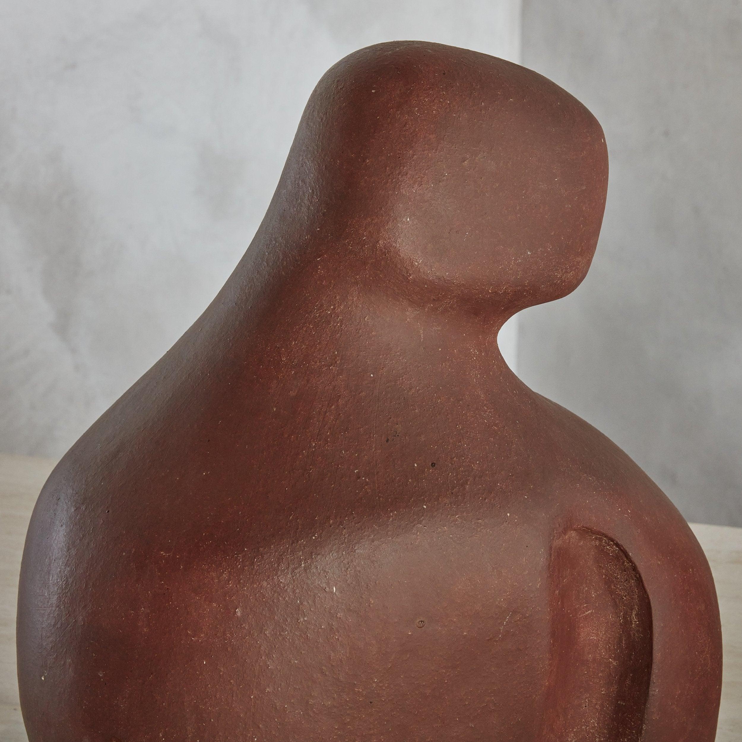 French Abstract Organic Form Terracotta Clay Sculpture - Small For Sale