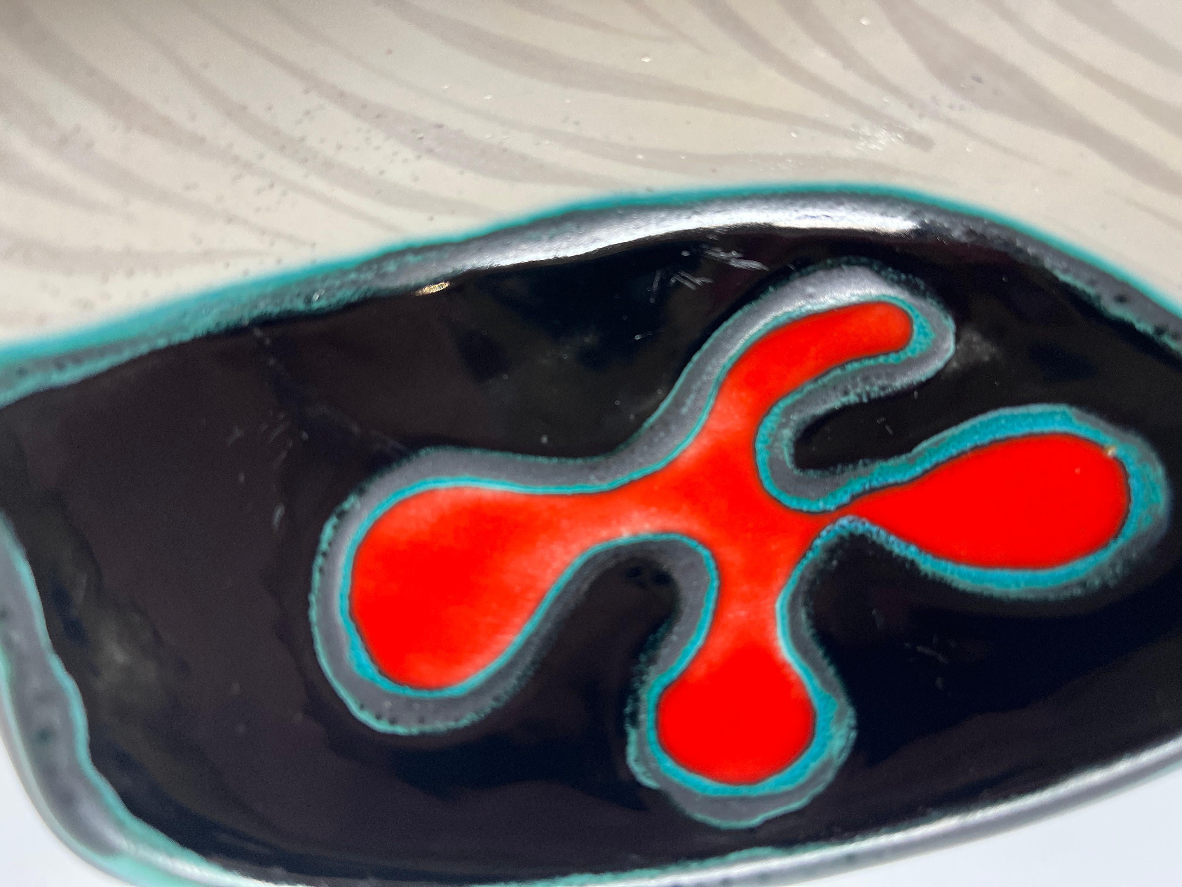 Abstract, Organic Gabriel Fourmaintraux Hand Painted Ceramic Vide Poche c1950's For Sale 5