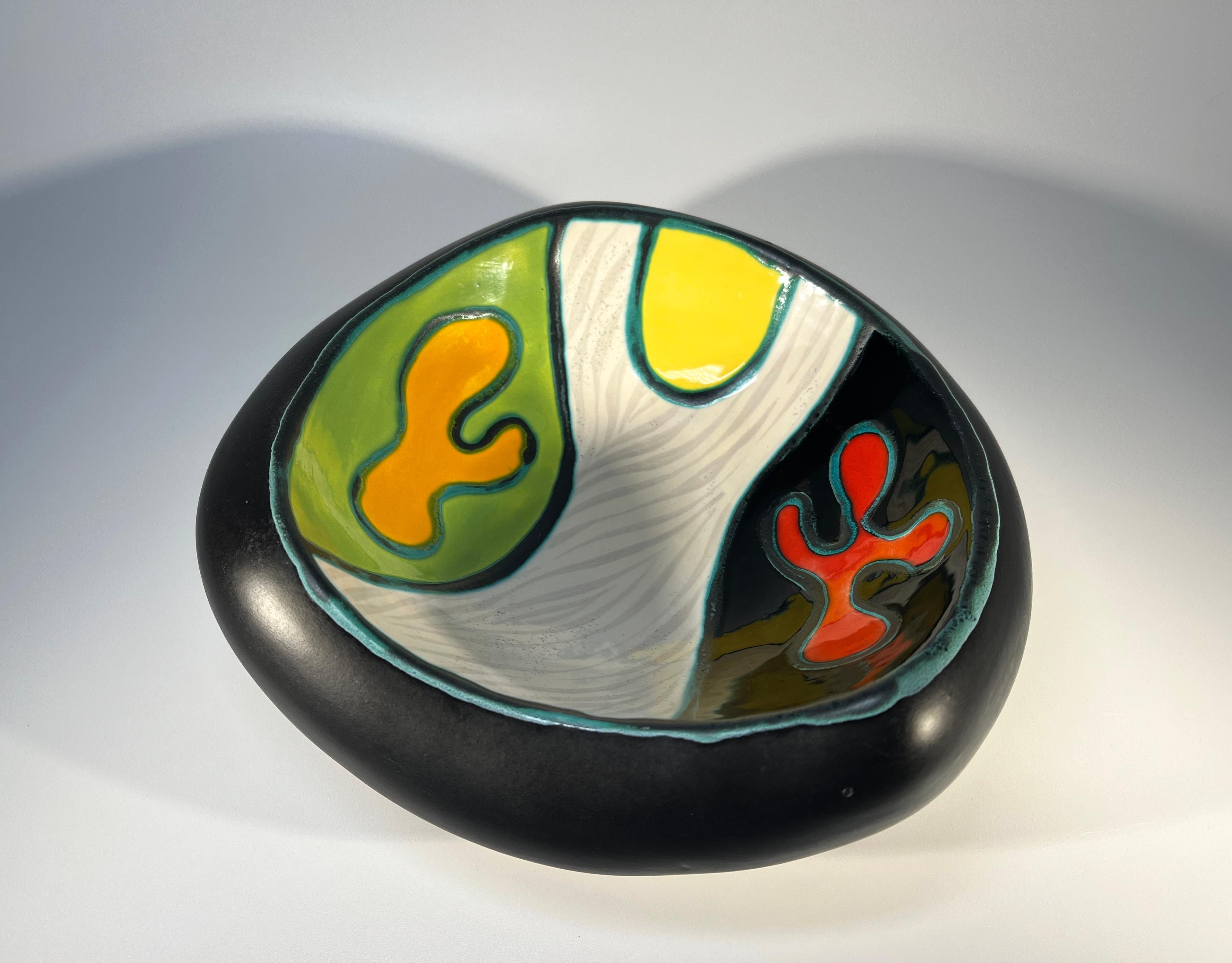 Glazed Abstract, Organic Gabriel Fourmaintraux Hand Painted Ceramic Vide Poche c1950's For Sale