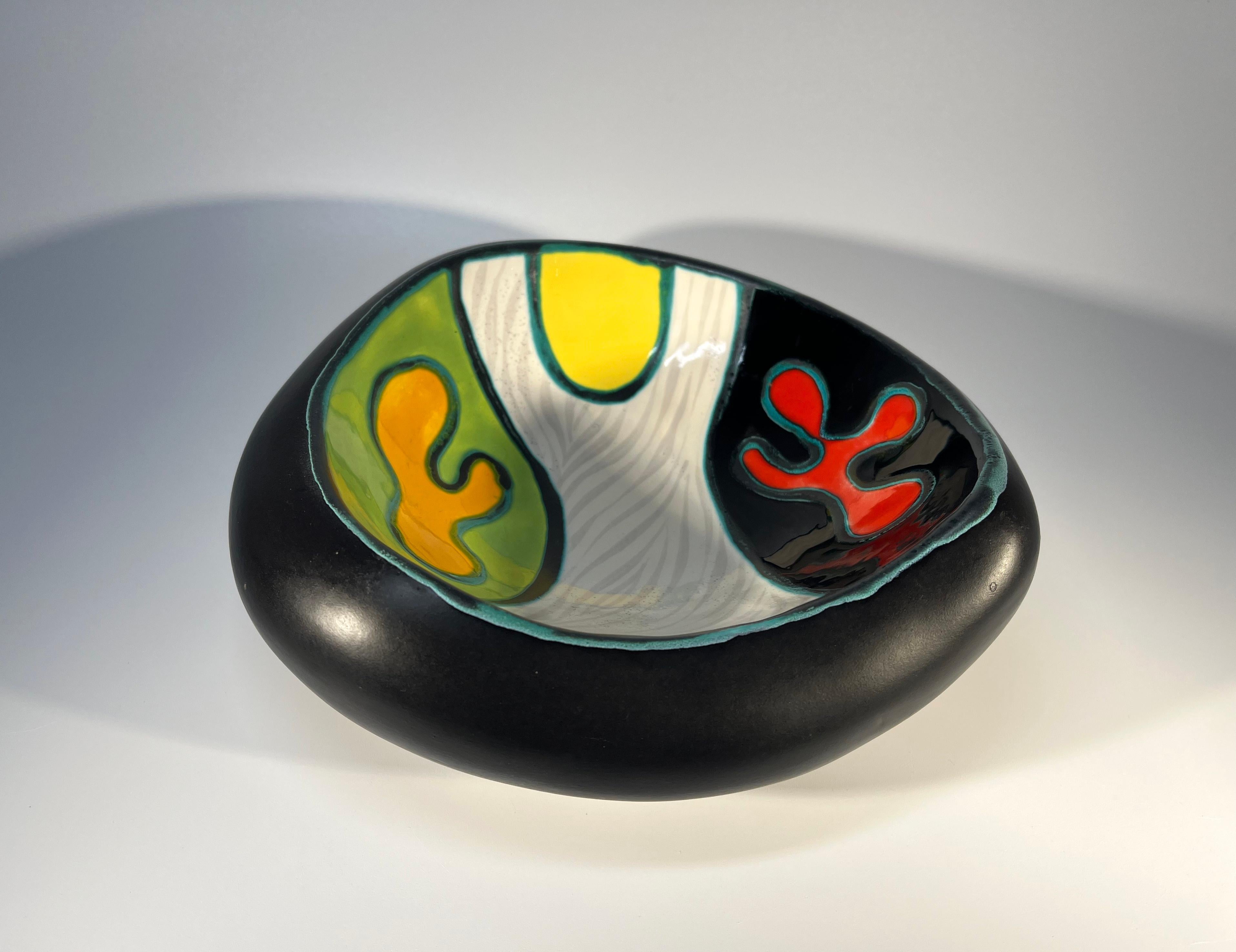 20th Century Abstract, Organic Gabriel Fourmaintraux Hand Painted Ceramic Vide Poche c1950's For Sale