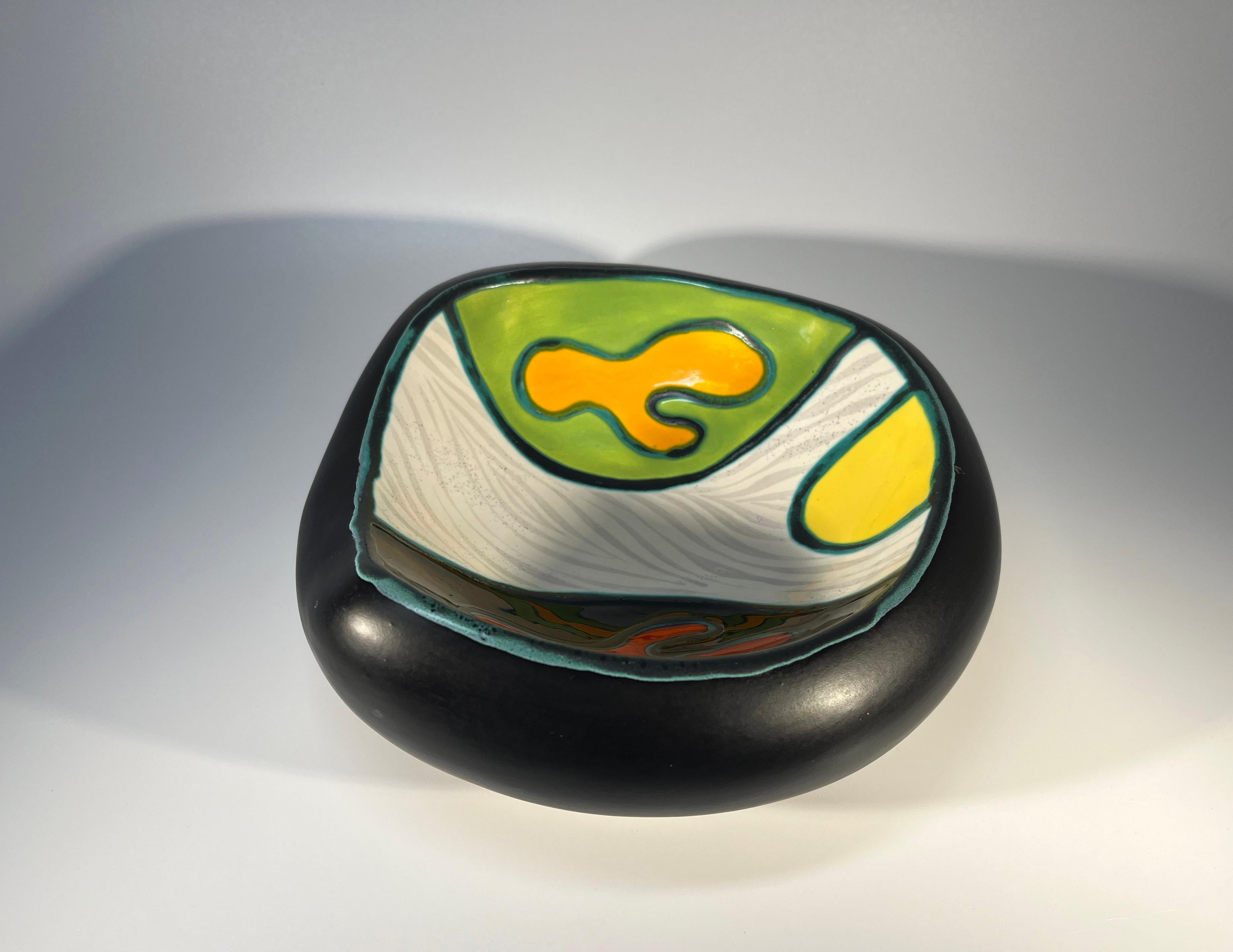 Abstract, Organic Gabriel Fourmaintraux Hand Painted Ceramic Vide Poche c1950's For Sale 1