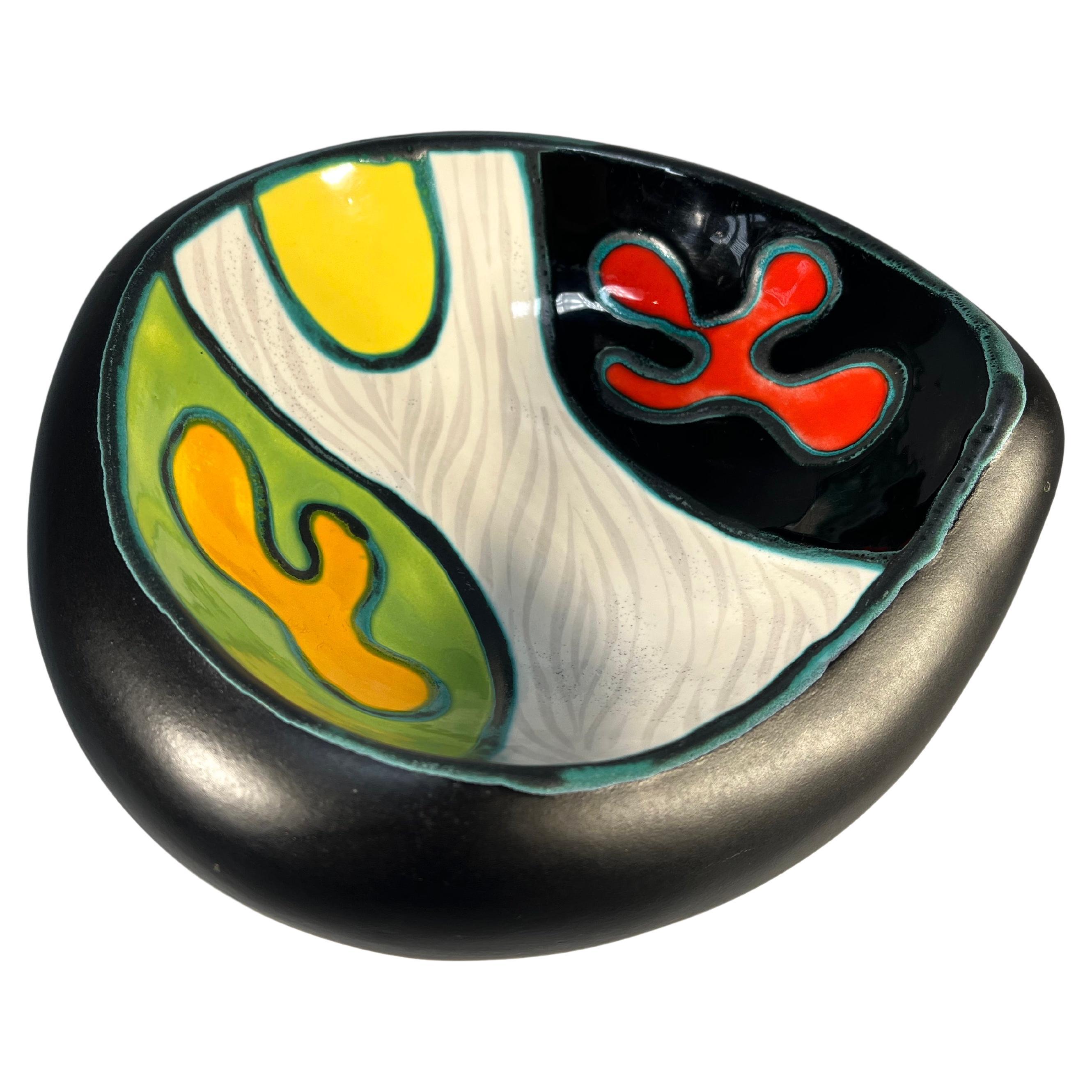 Abstract, Organic Gabriel Fourmaintraux Hand Painted Ceramic Vide Poche c1950's For Sale