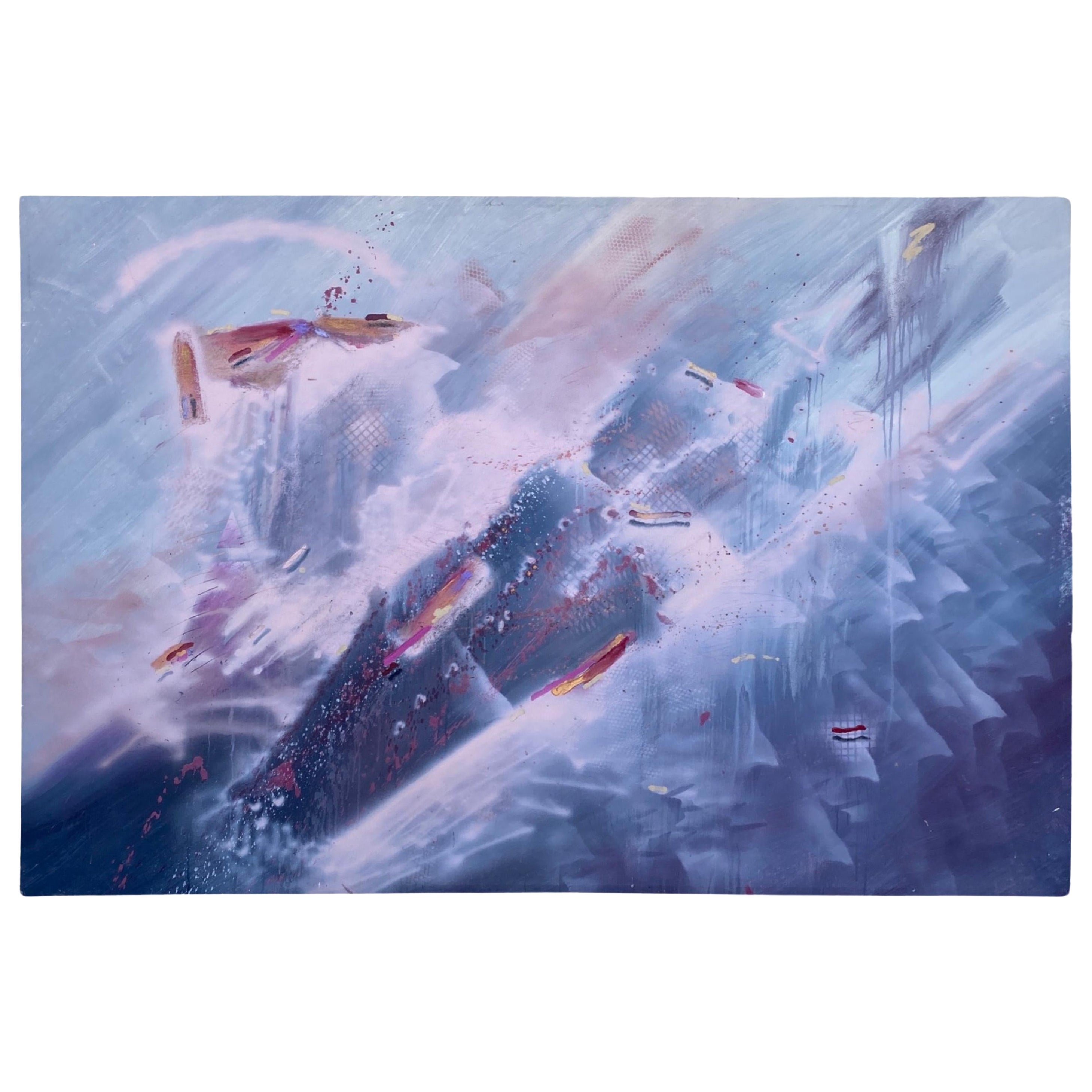 Abstraktes Originalgemälde auf Leinwand 76 x 51, Architektur, 1980er Jahre, Provenienz