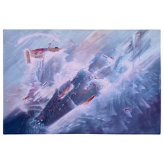 Abstraktes Originalgemälde auf Leinwand 76 x 51, Architektur, 1980er Jahre, Provenienz