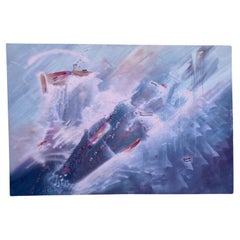 Peinture abstraite originale sur toile 76 x 51 Architectural des années 1980 Provenance