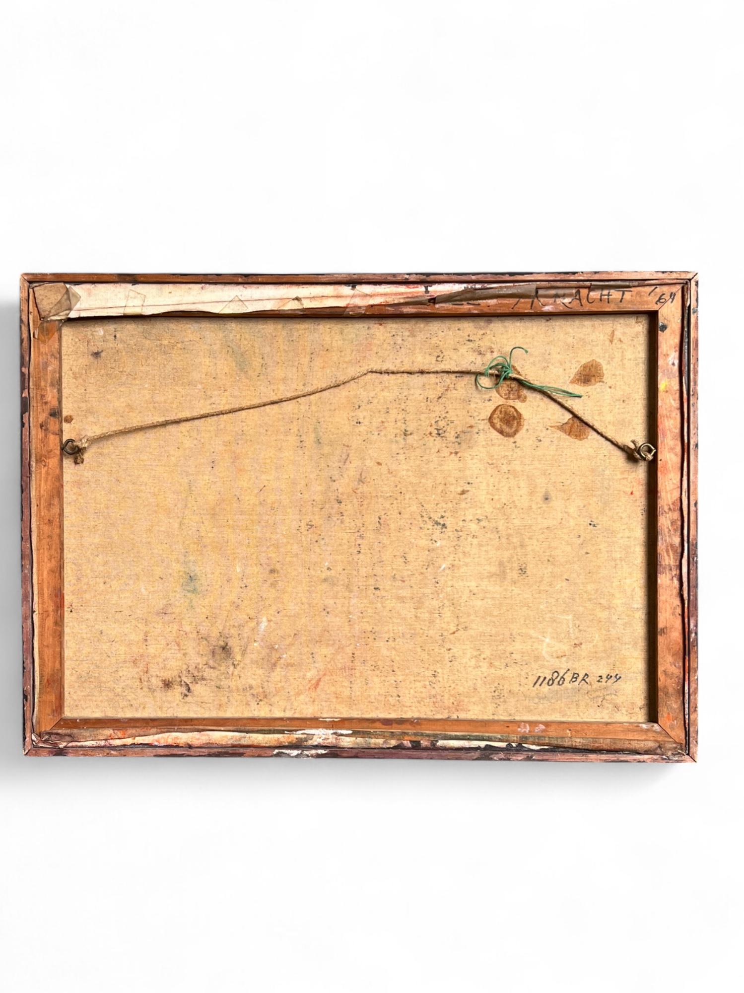 Óleo sobre lienzo abstracto original de Yvonne Kracht, Países Bajos, años 60, firmado y fechado en venta 3