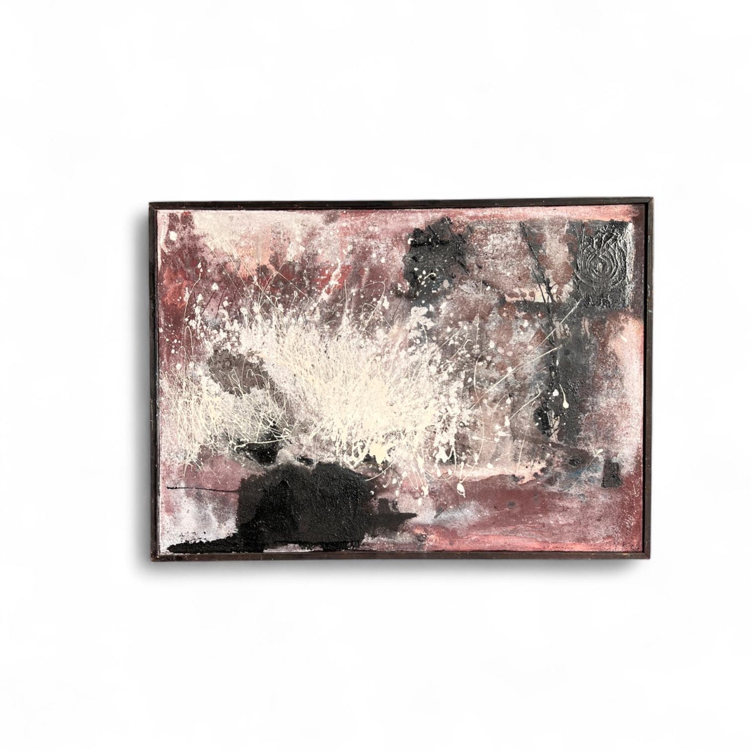 Óleo sobre lienzo abstracto original de Yvonne Kracht, Países Bajos, años 60, firmado y fechado mediados del siglo XX en venta