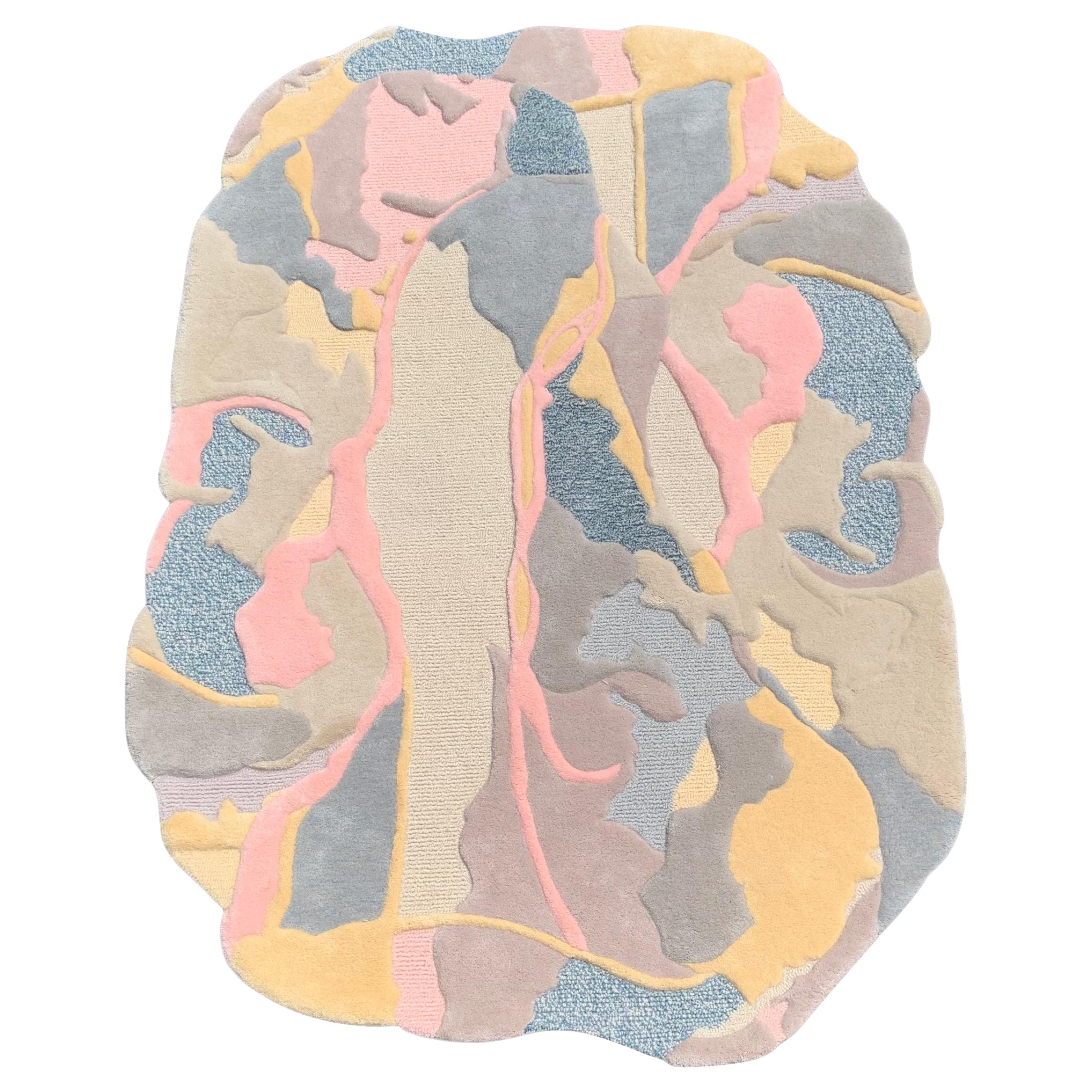 Rag Home ovale texturé à la main, couleurs pastel rose, bleu et ivoire
