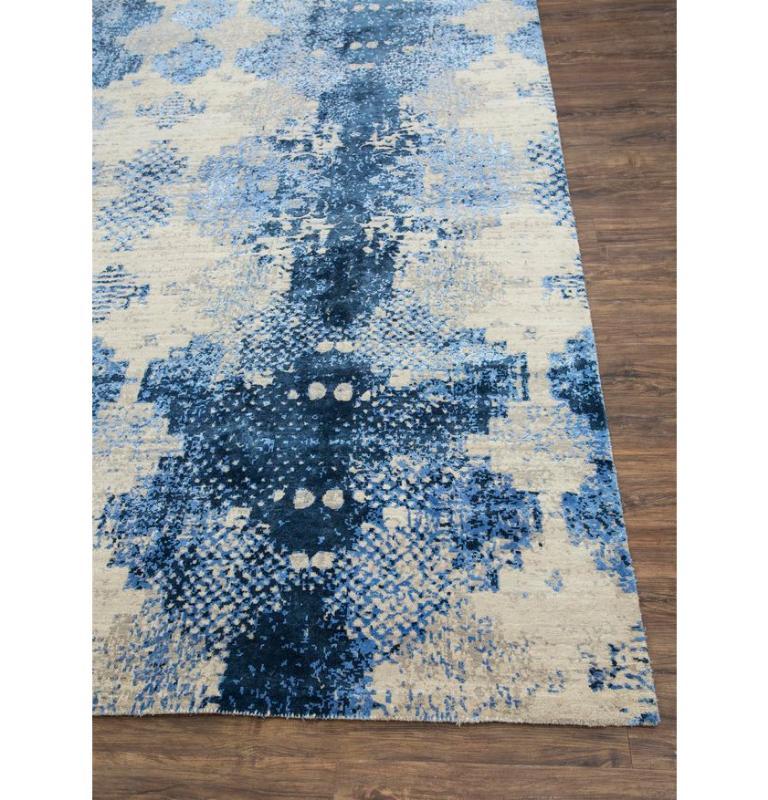 Modern Abstract Overture Ivory & Navy Blue 195X295 cm Handknotted Rug For Sale