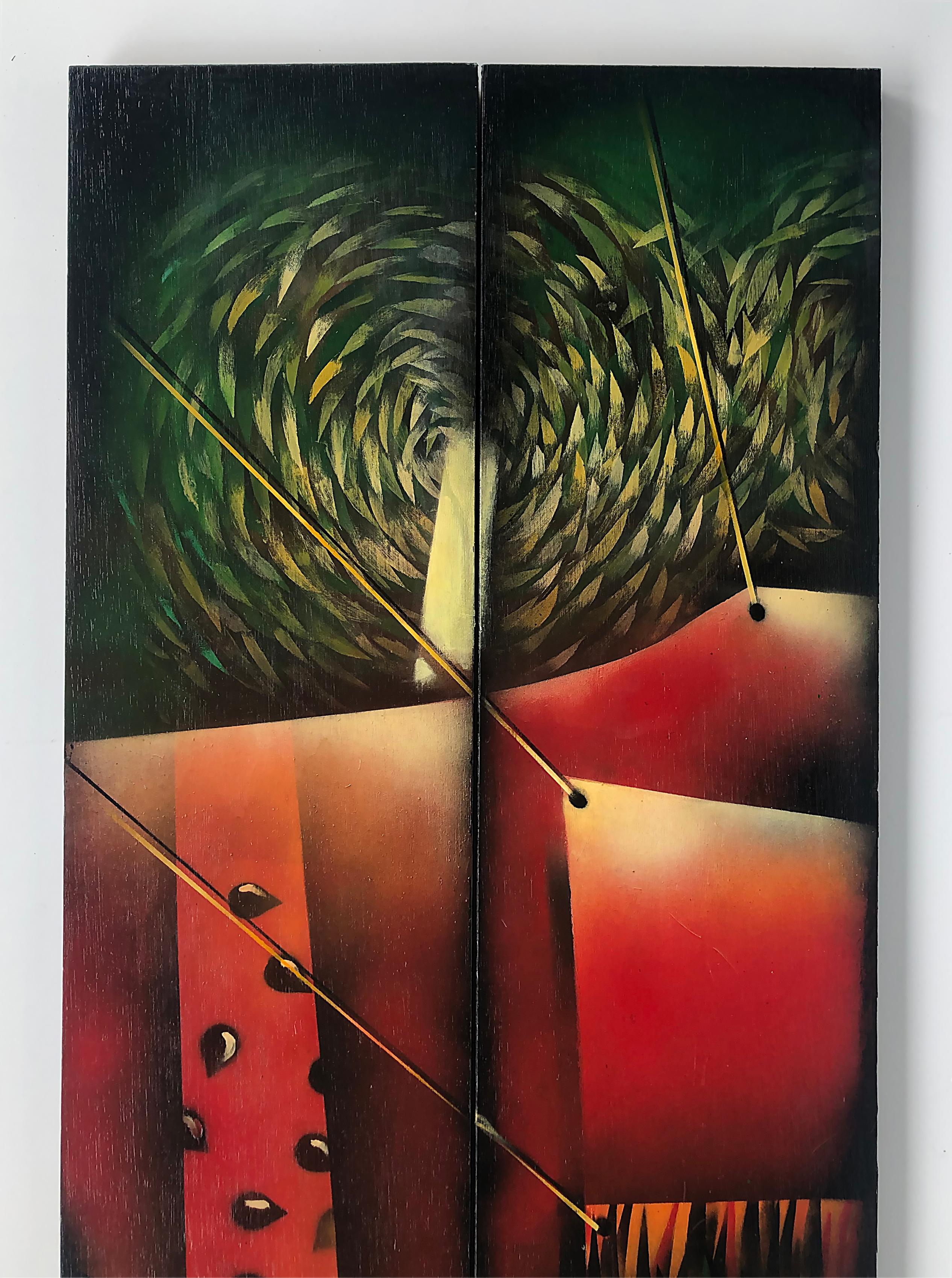 20th Century Abstract Painted 2-Panel Screens by Pedro Damian Cuban-American Artist, Pair