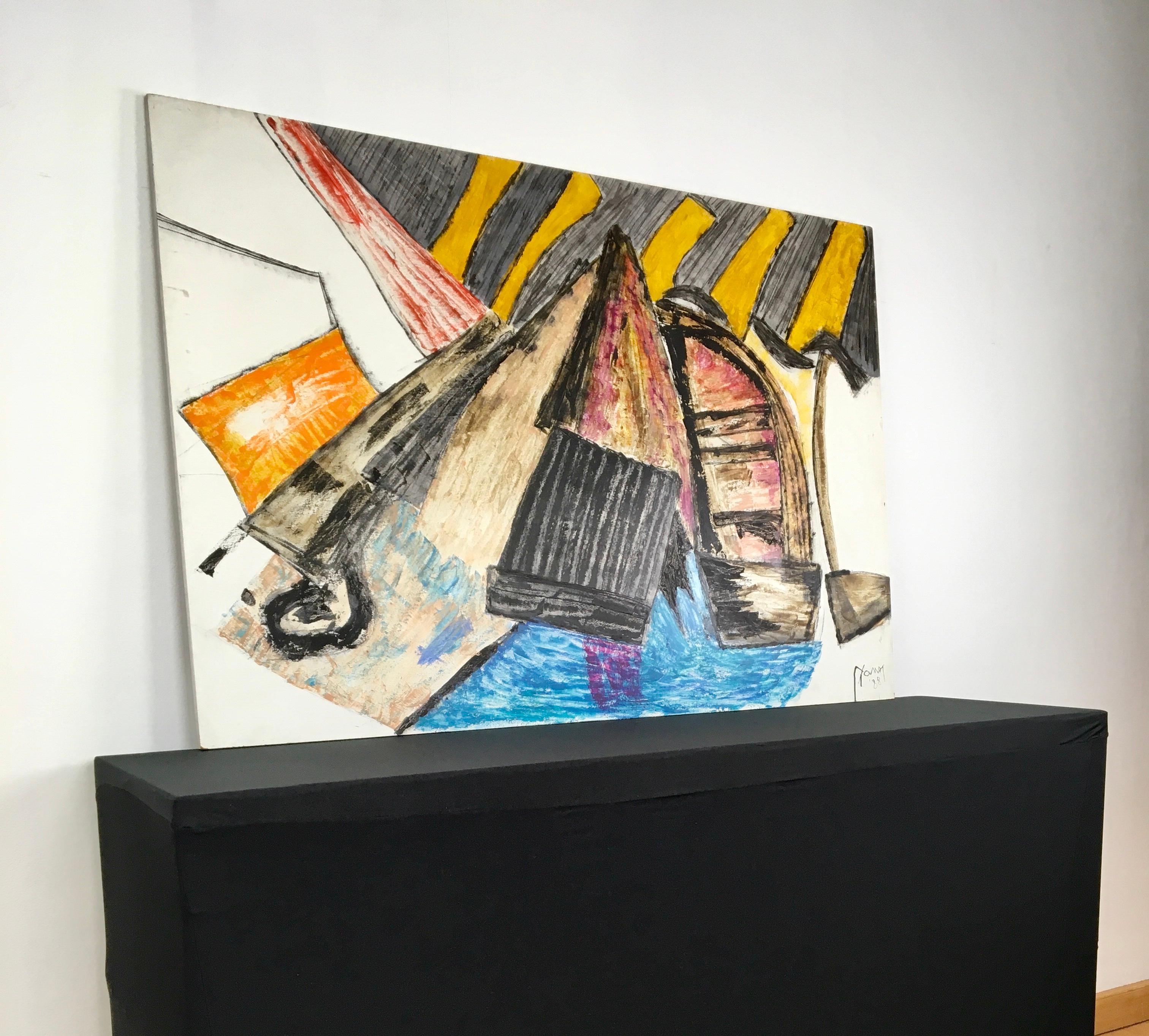Abstract Painted Artwork with Boats , Yann, 1988, Antwerp For Sale 14