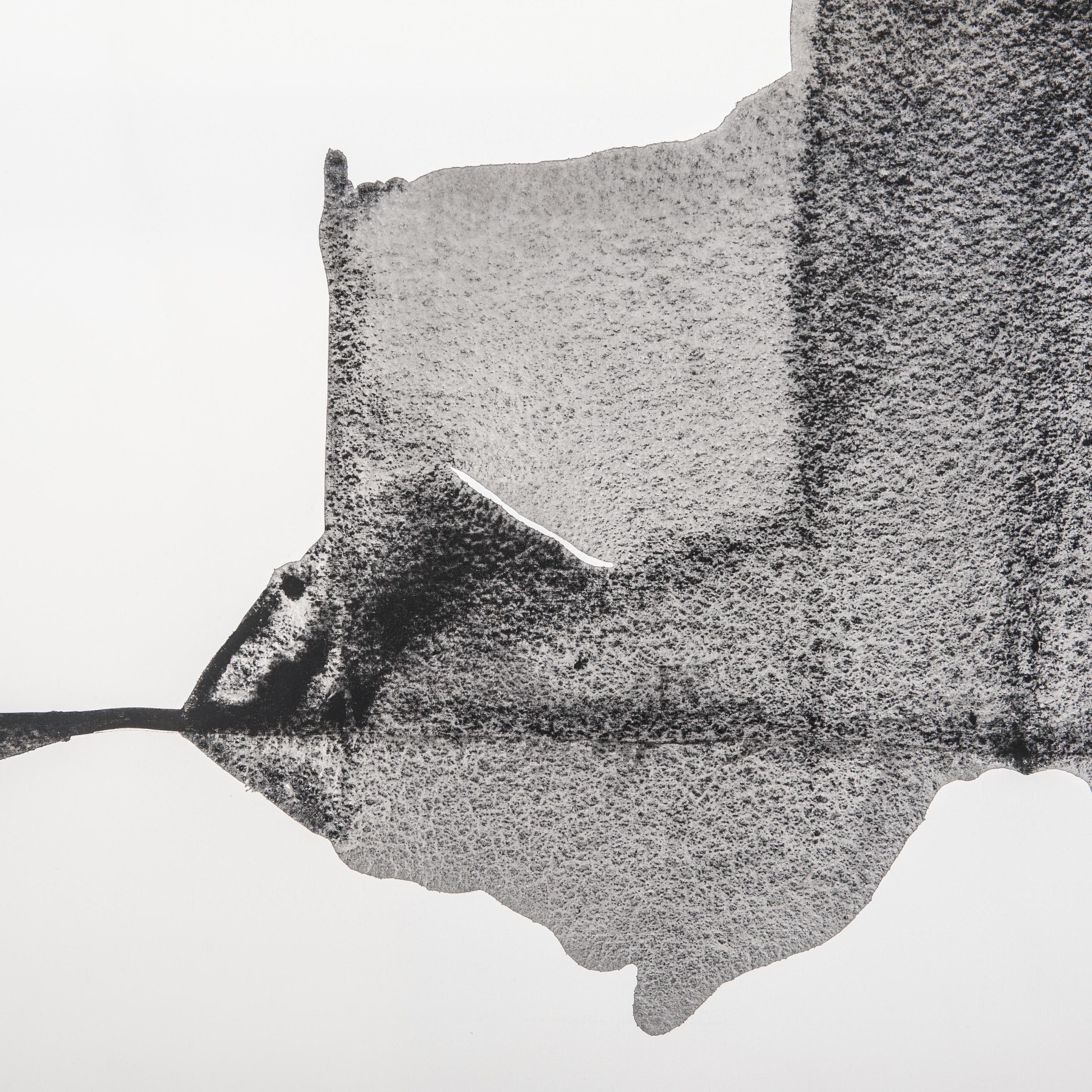 Modernes abstraktes Gemälde in schwarzen und weißen Farben signiert auf der Rückseite Guillermo Aritza, schwarzer Schattenfugenrahmen versilbert auf der Vorderansicht.
Guillermo Arizta, 1949 in Mexiko geboren und seit 1985 in Paris lebend, ist ein