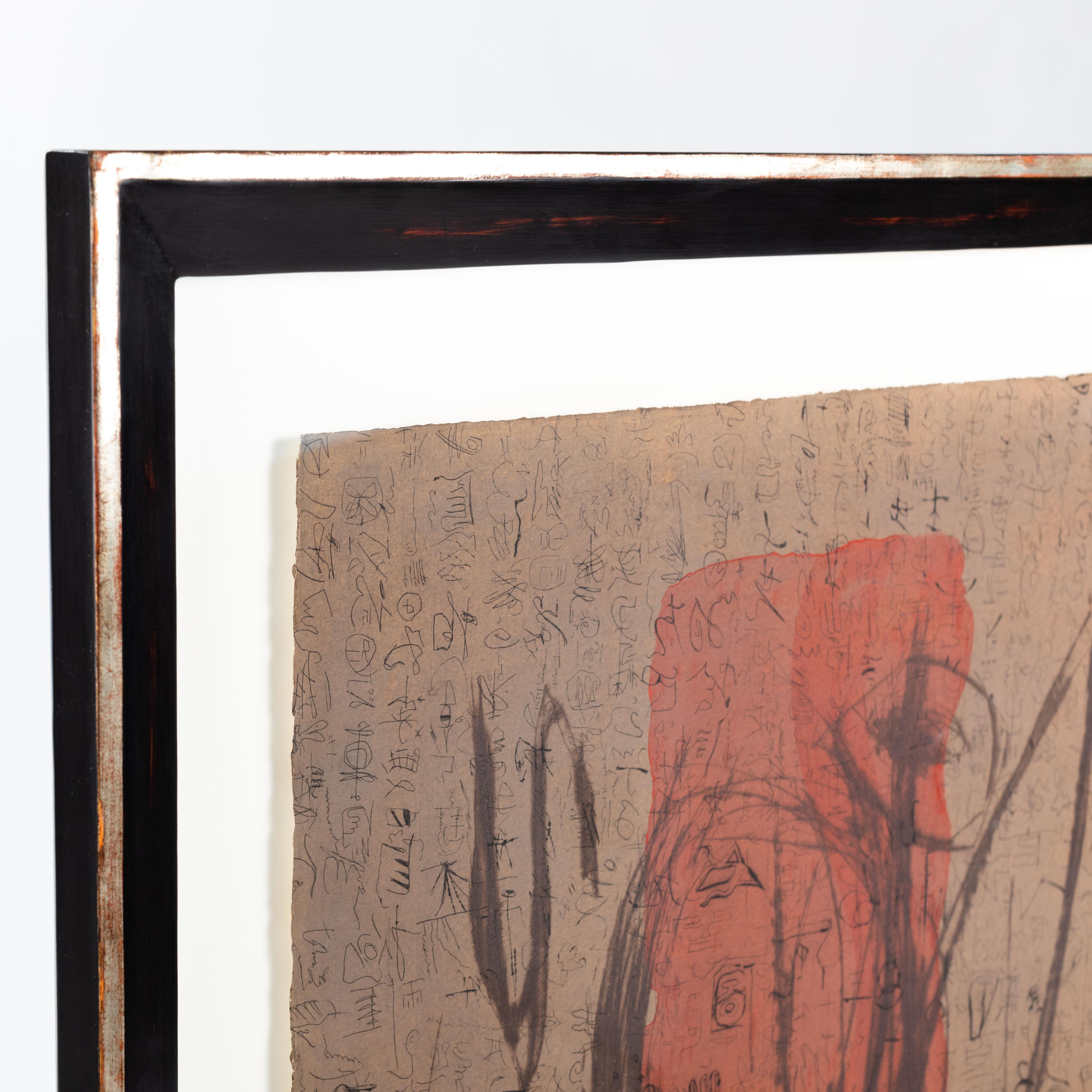 Moderno Pittura astratta beige-marrone-arancione del pittore di Lipsia W. Biedermann 1987 in vendita