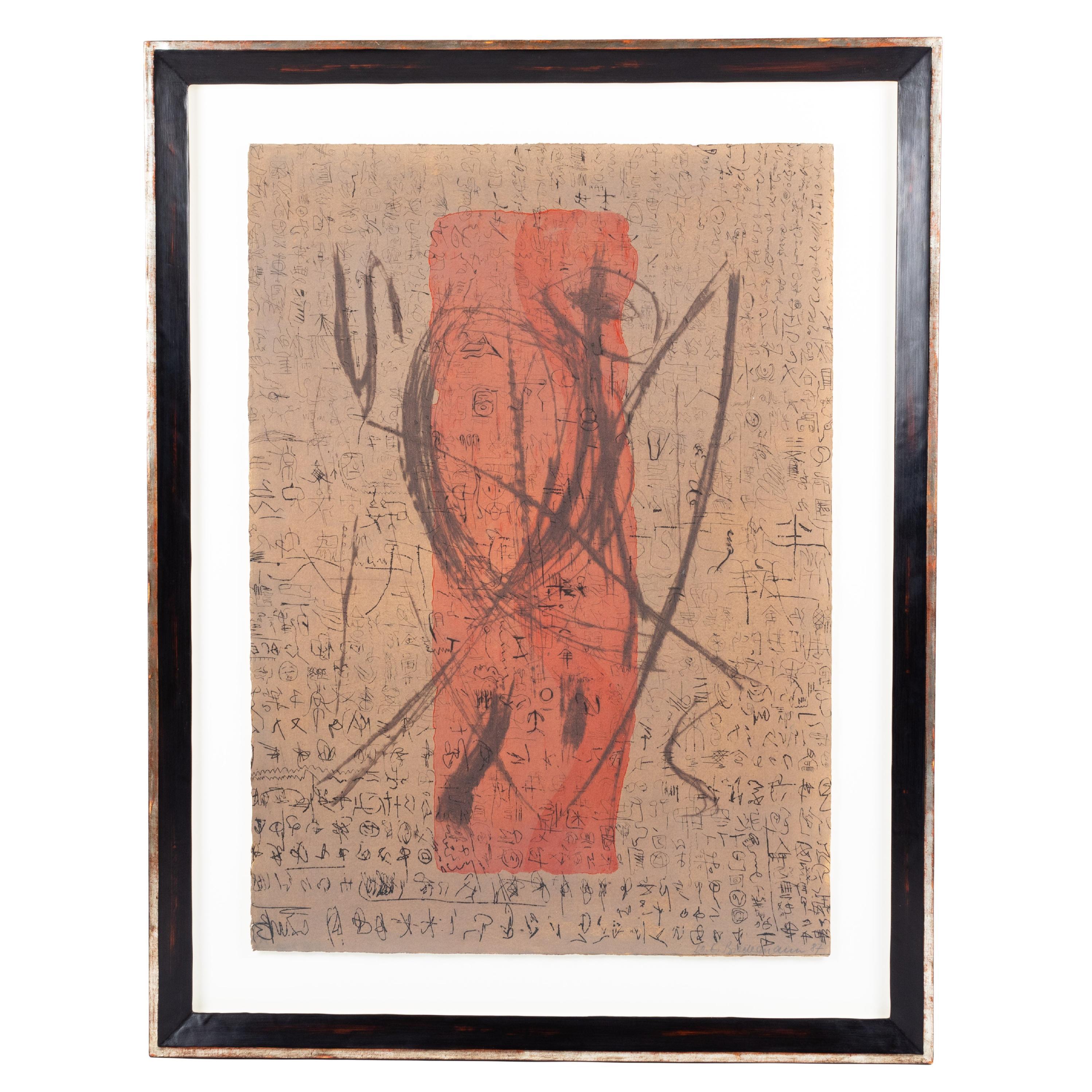 Abstract Painting Beige-brown-orange by the Leipzig Painter W. Biedermann 1987 For Sale