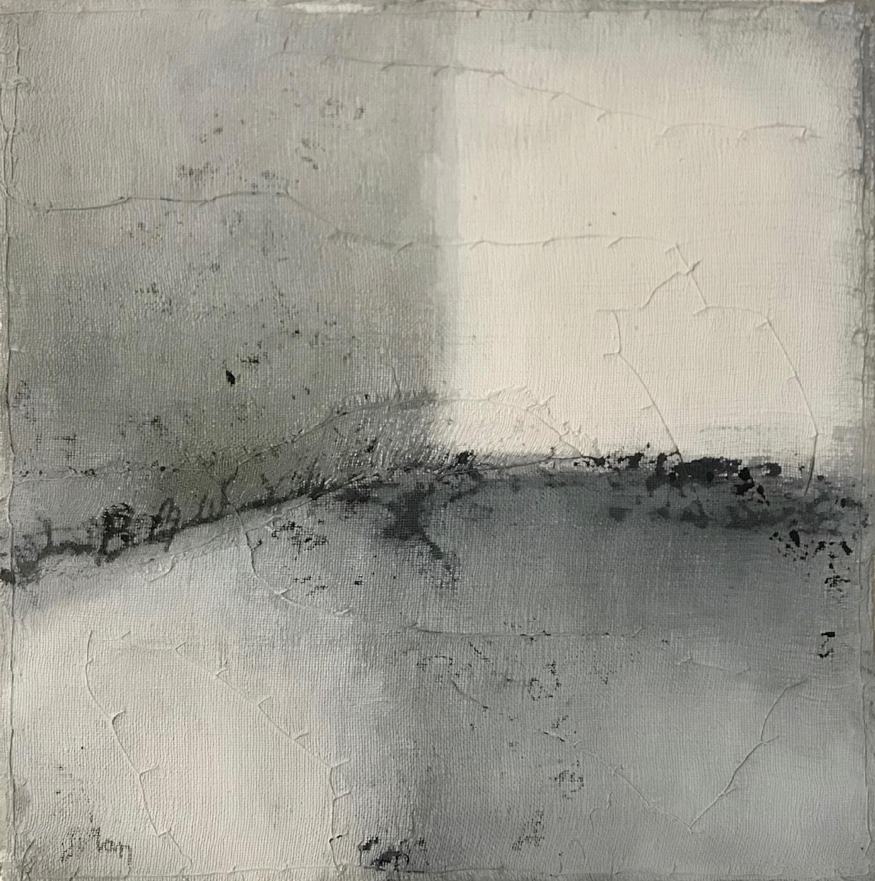 Contemporary abstract painting by Belgian artist Diane Petry.
The artist creates her own three layer canvas using pima cotton, gauze and fine paper. Raw edges and extra thread add texture.
The colors in this painting are white with shades of