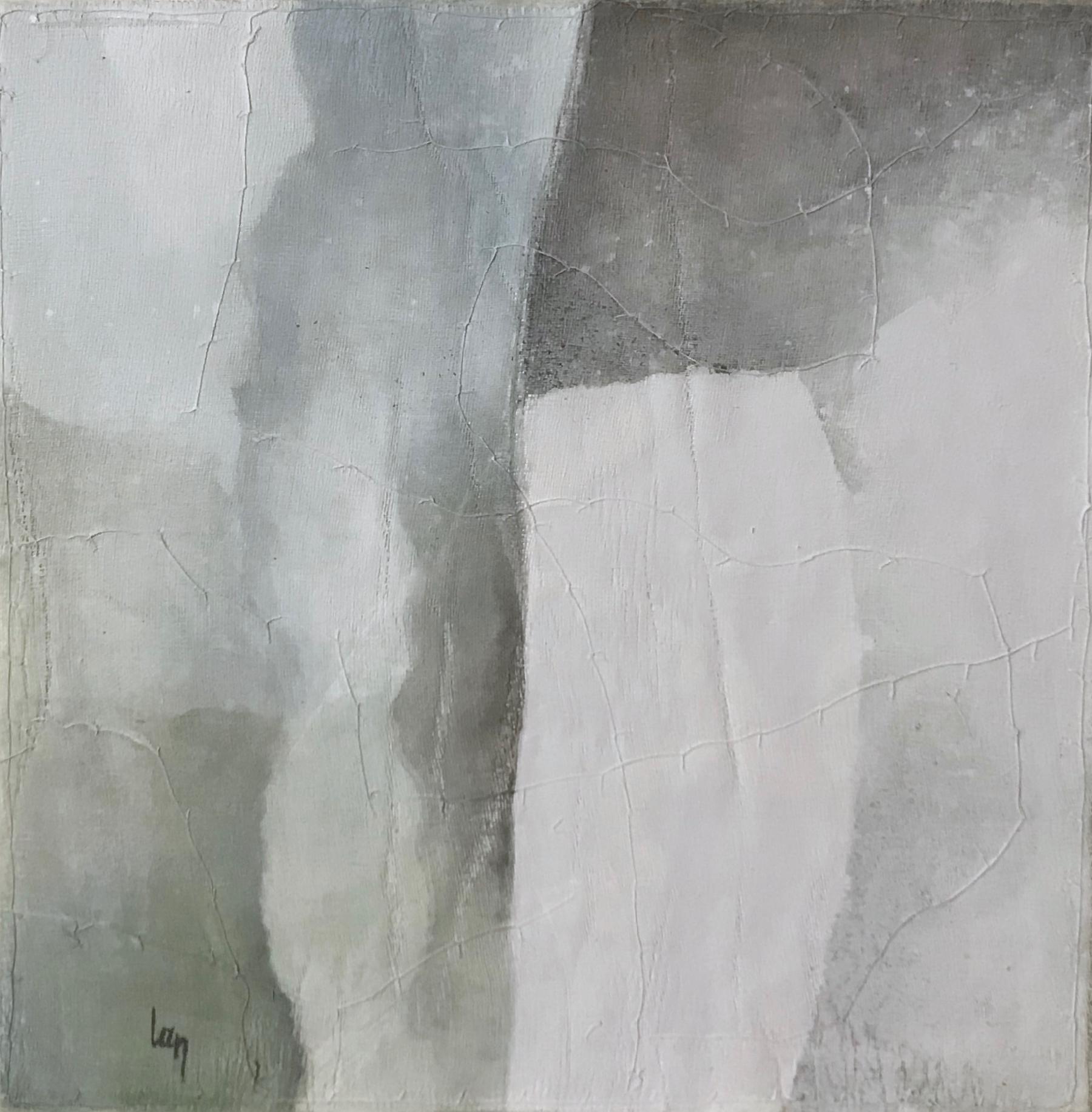 Contemporary abstract painting by Belgian artist Diane Petry.
The artist creates her own three layer canvas using pima cotton, gauze and Fine paper. Raw edges and extra thread add texture.
The colors in this painting are shades of grey with shades