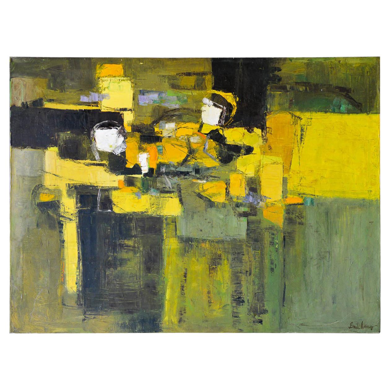 Peinture abstraite de l'artiste californienne Gail Wong:: vers 1970