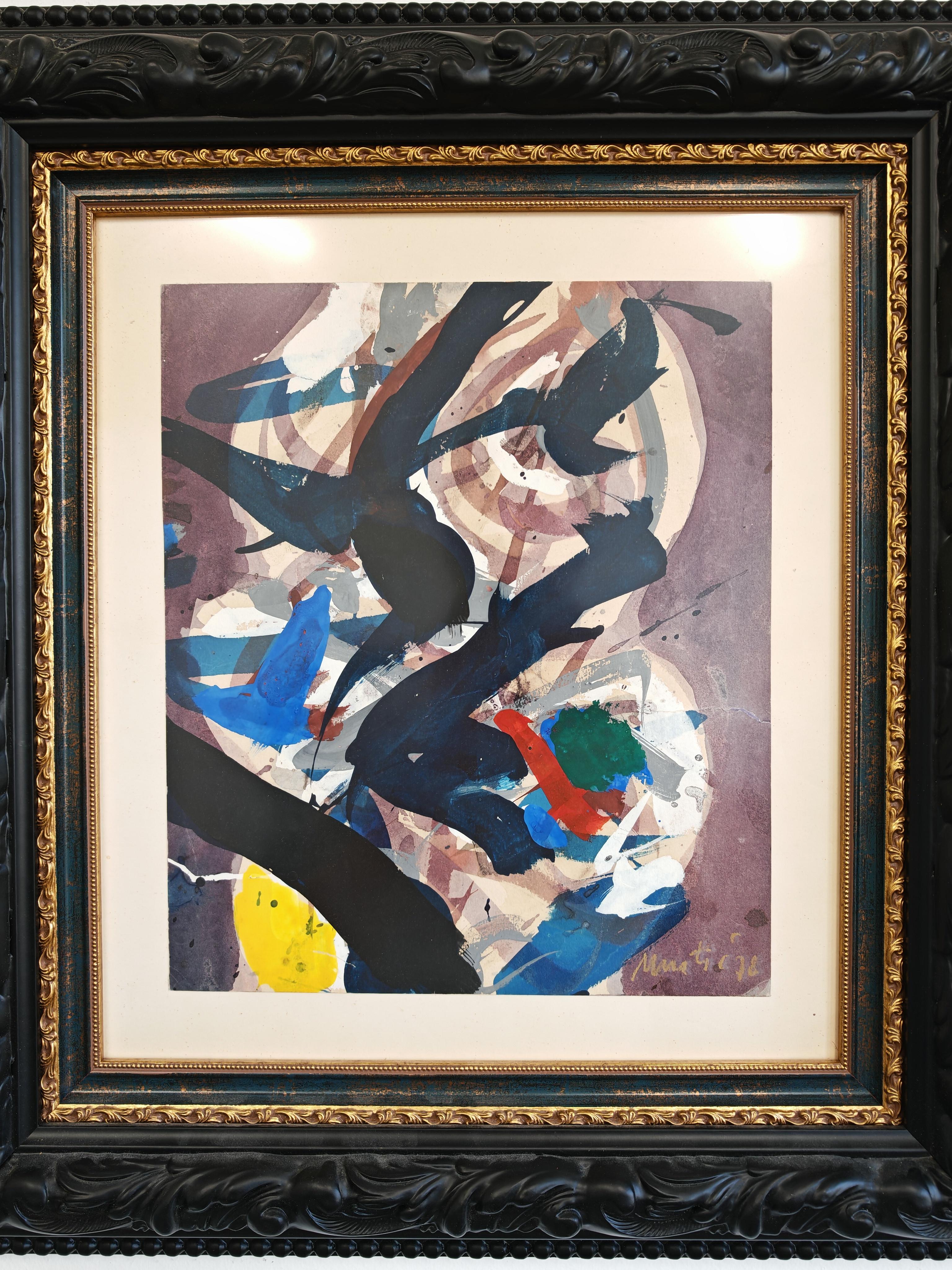 Abstraktes Gemälde von Edo Murtić, Aquarell, Jugoslawien 1978 (Postmoderne) im Angebot