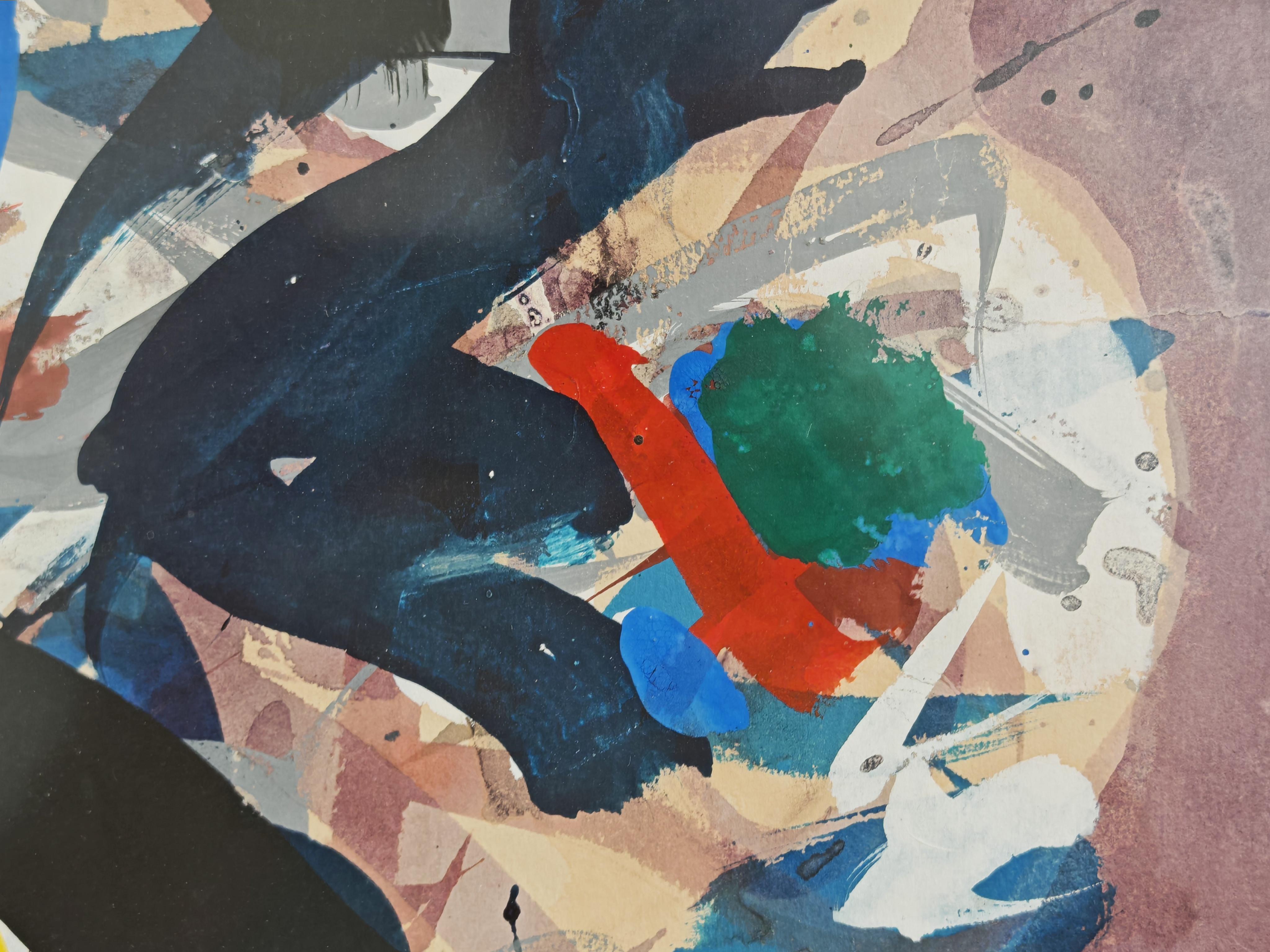 Abstraktes Gemälde von Edo Murtić, Aquarell, Jugoslawien 1978 (Holz) im Angebot